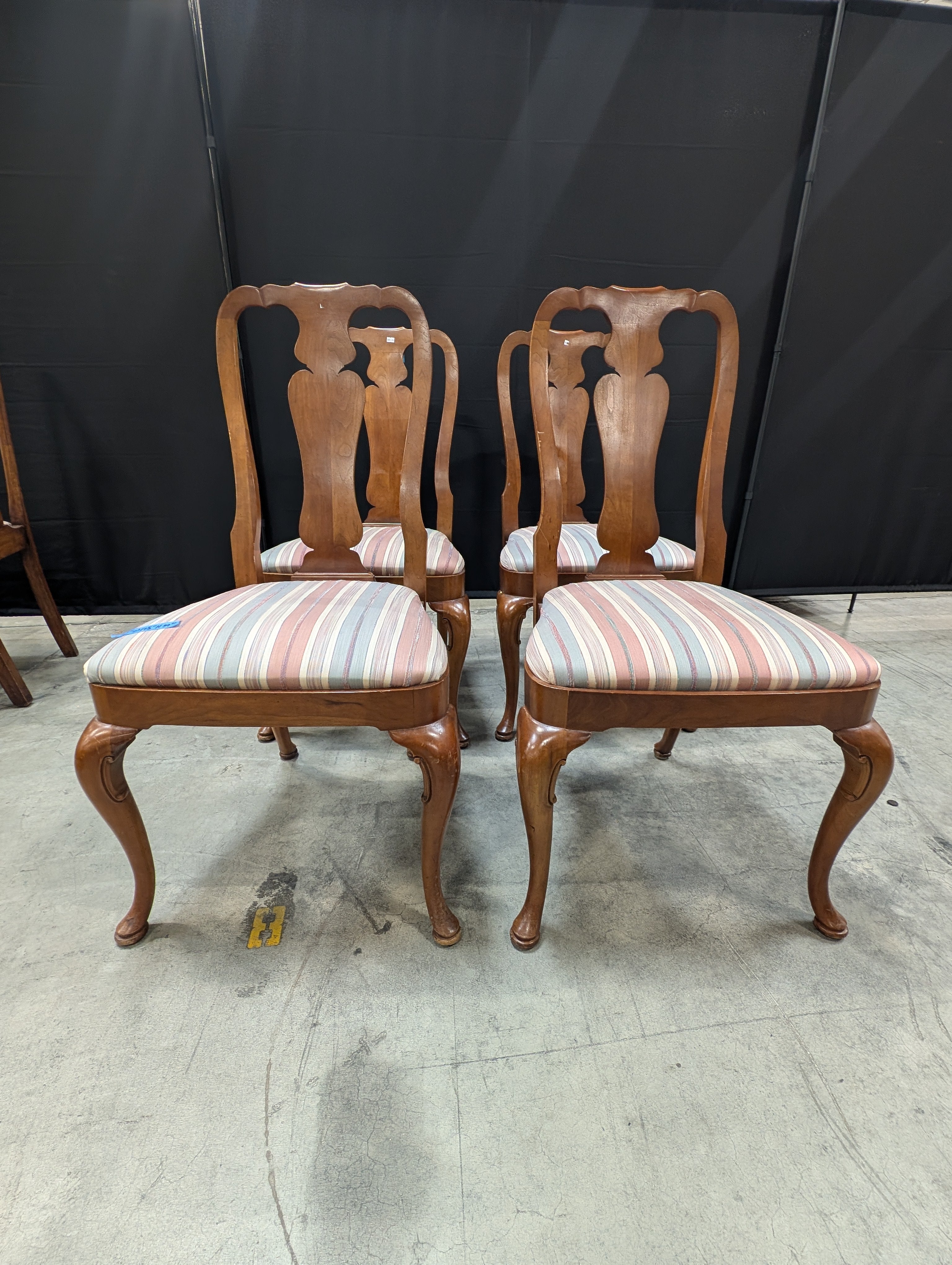 Set of Four Queen Ann Carved Mahogany Kindel Dining Chairs