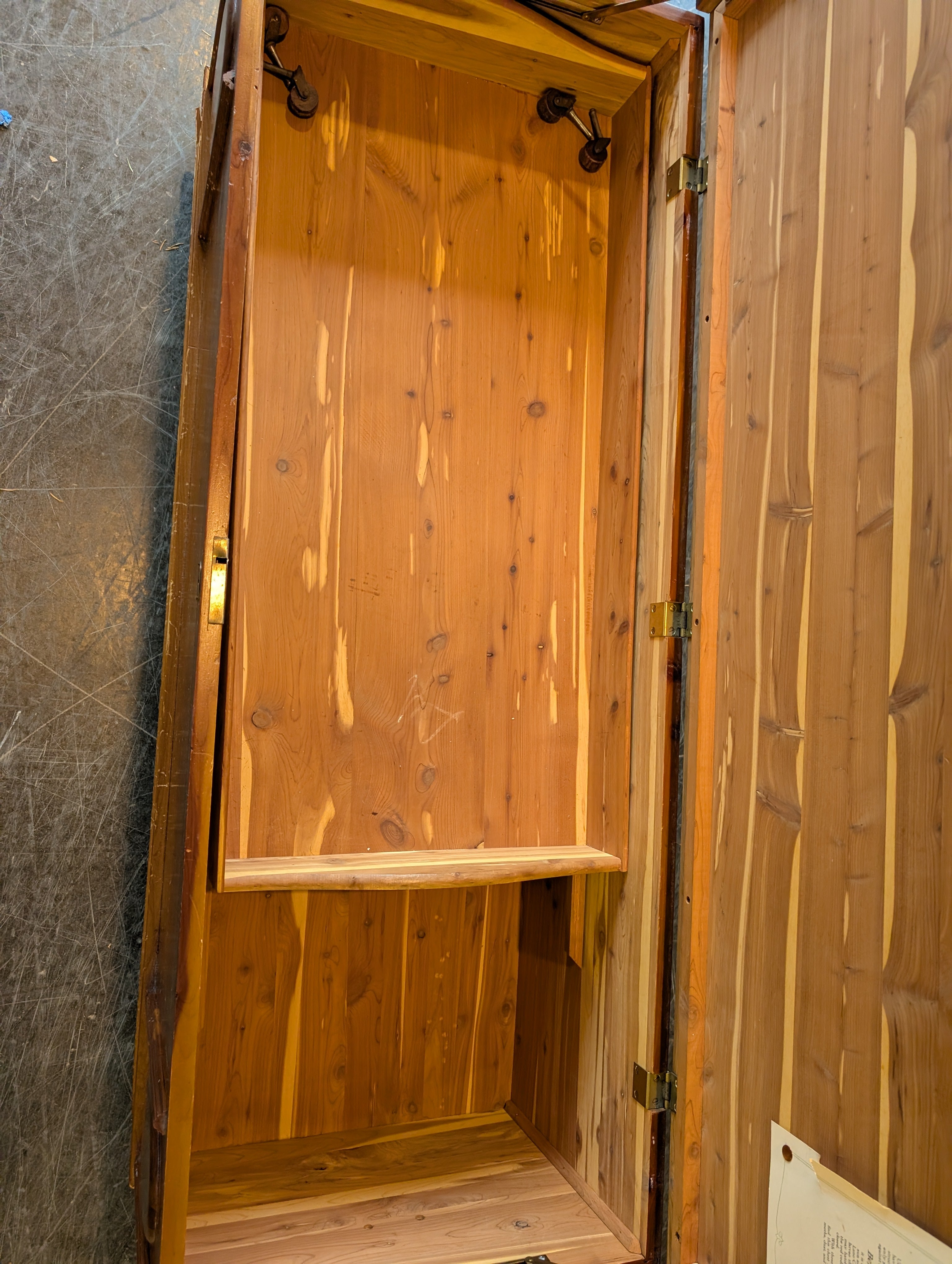 Vintage Cedar Tone Wood Storage Chest with Black Upholstered Top