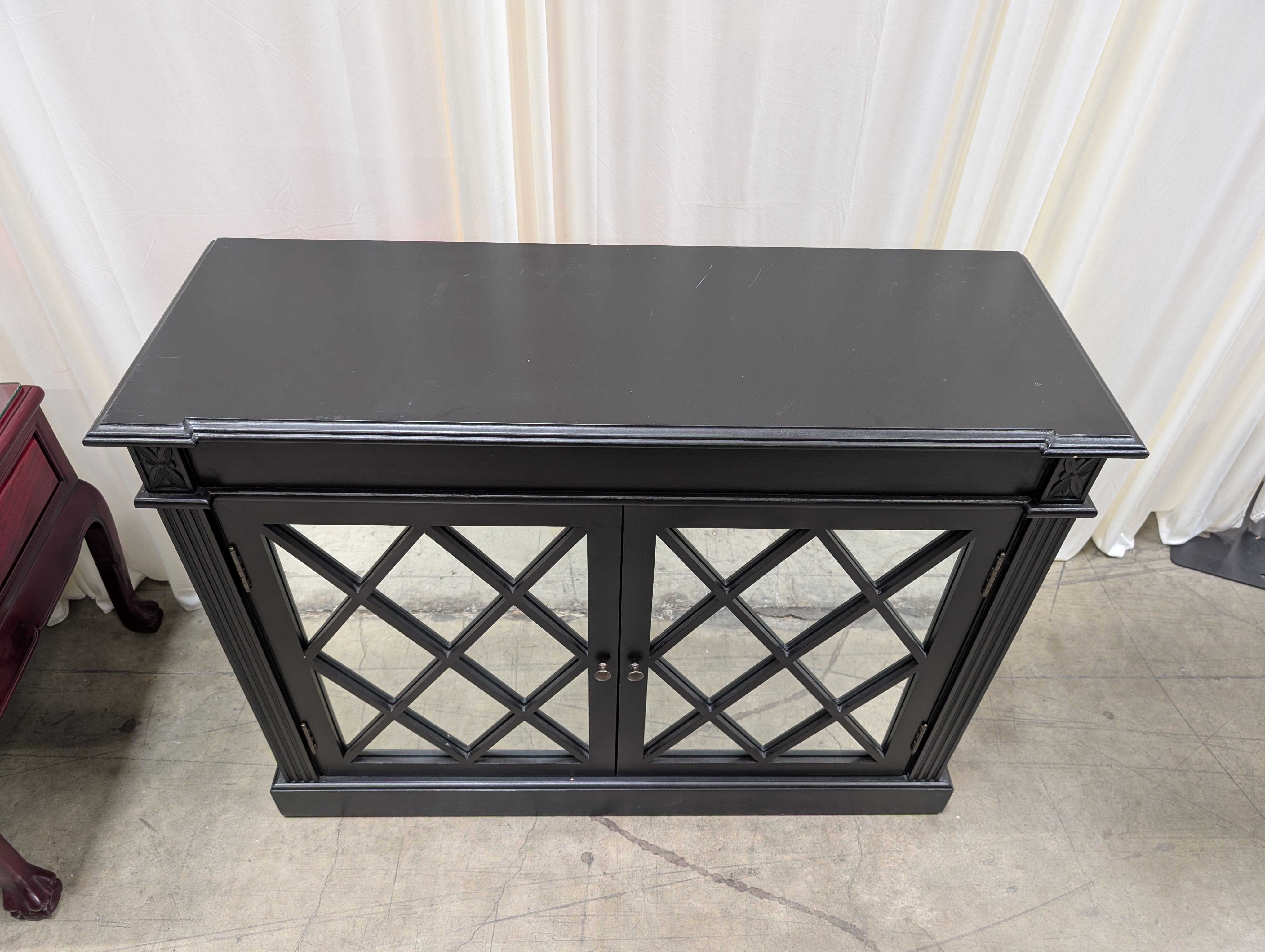 Ballard Designs Black Wood Cabinet with Mirrored Doors