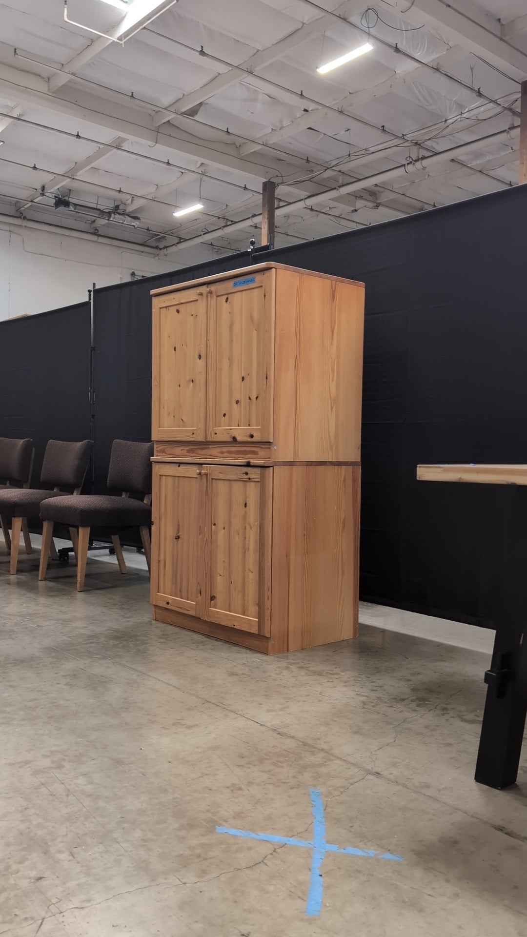 Rustic Pine Wood Storage Cabinet with Double Doors