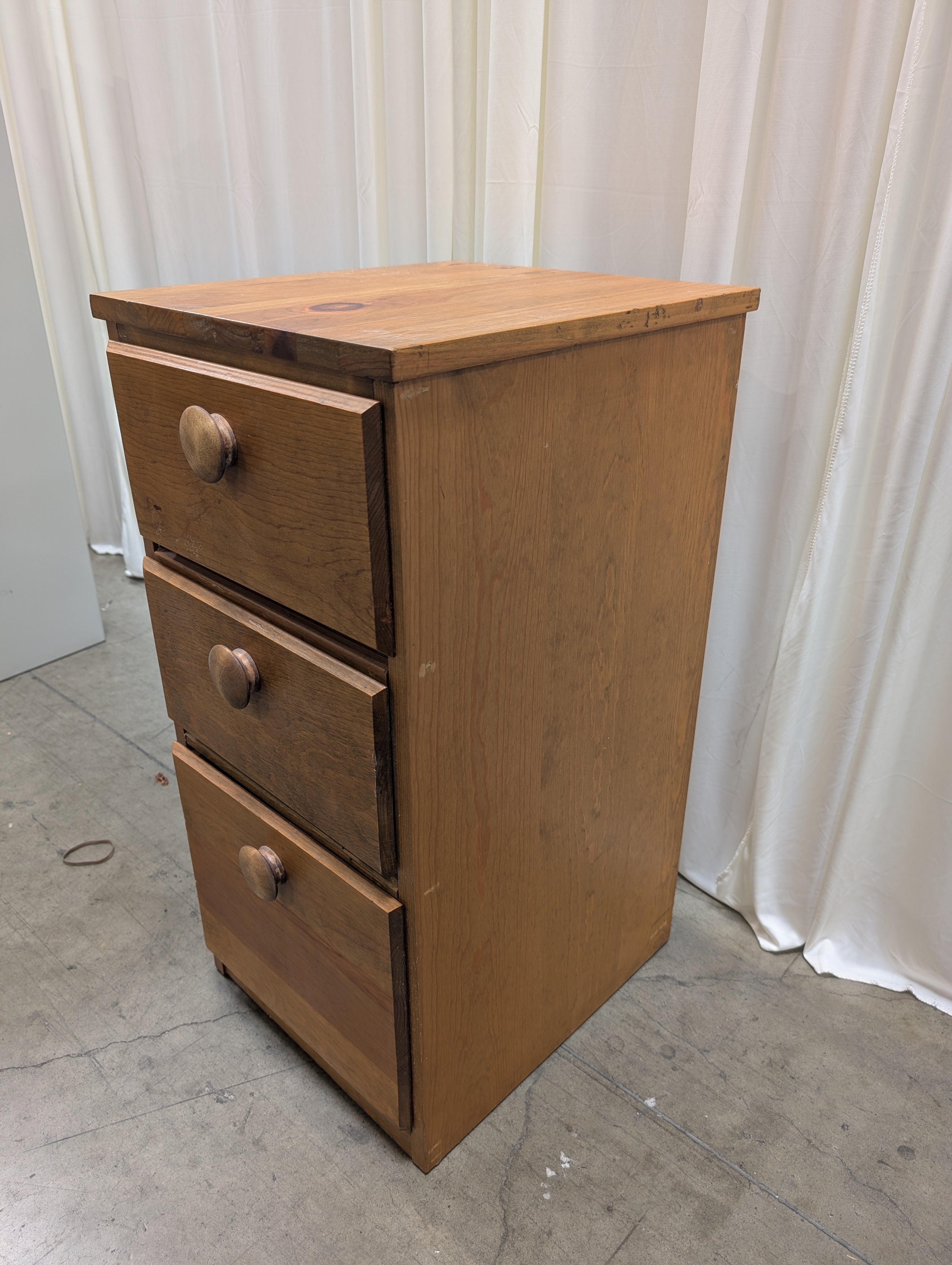 Three-Drawer Pine Wood Nightstand