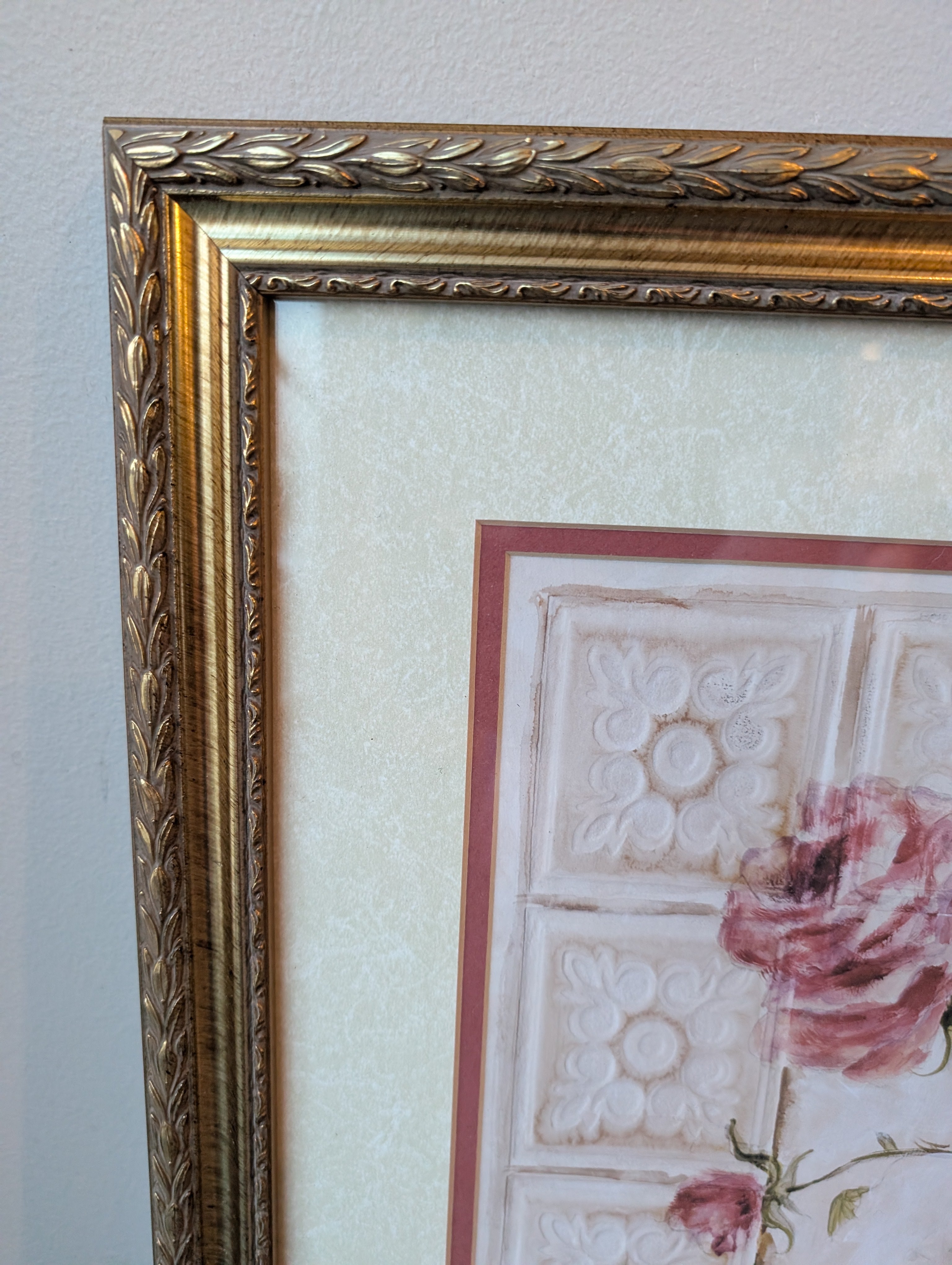 Ornate Gold Framed Pink Rose Botanical Wall Art Print