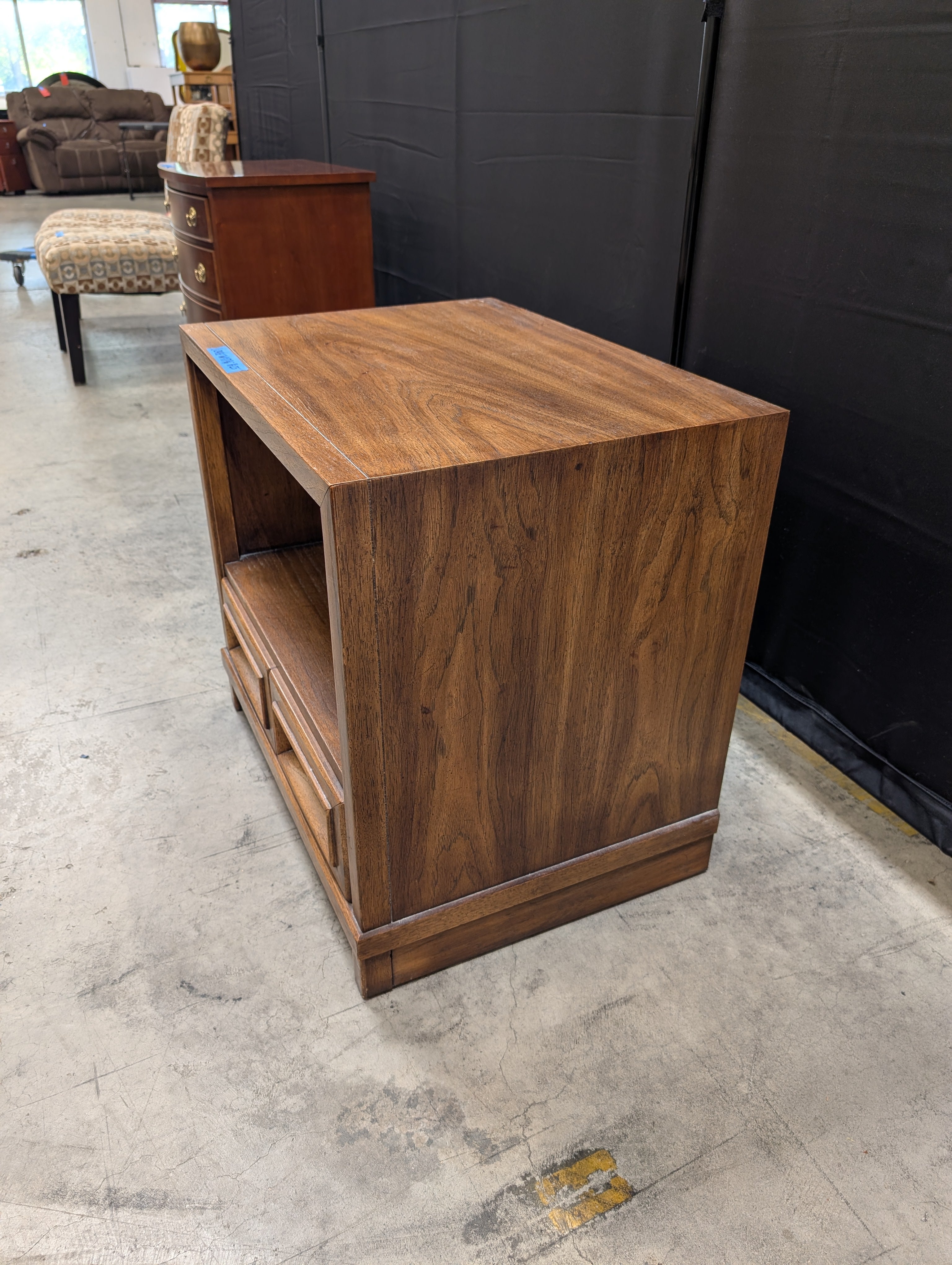 Mid-Century Drexel Brown Wood Nightstand with Open Shelf