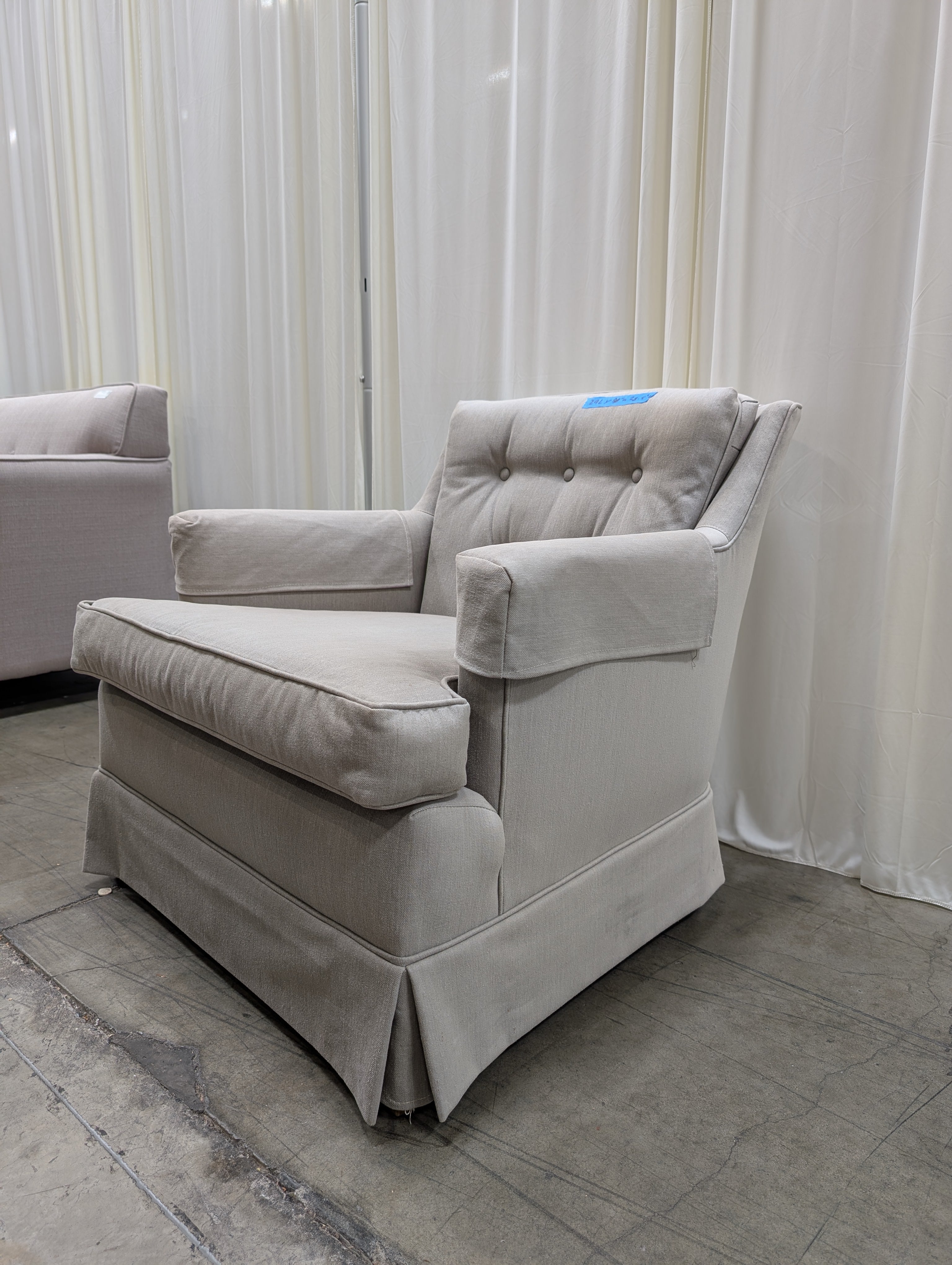 Beige Tufted Fabric Armchair with Skirted Base