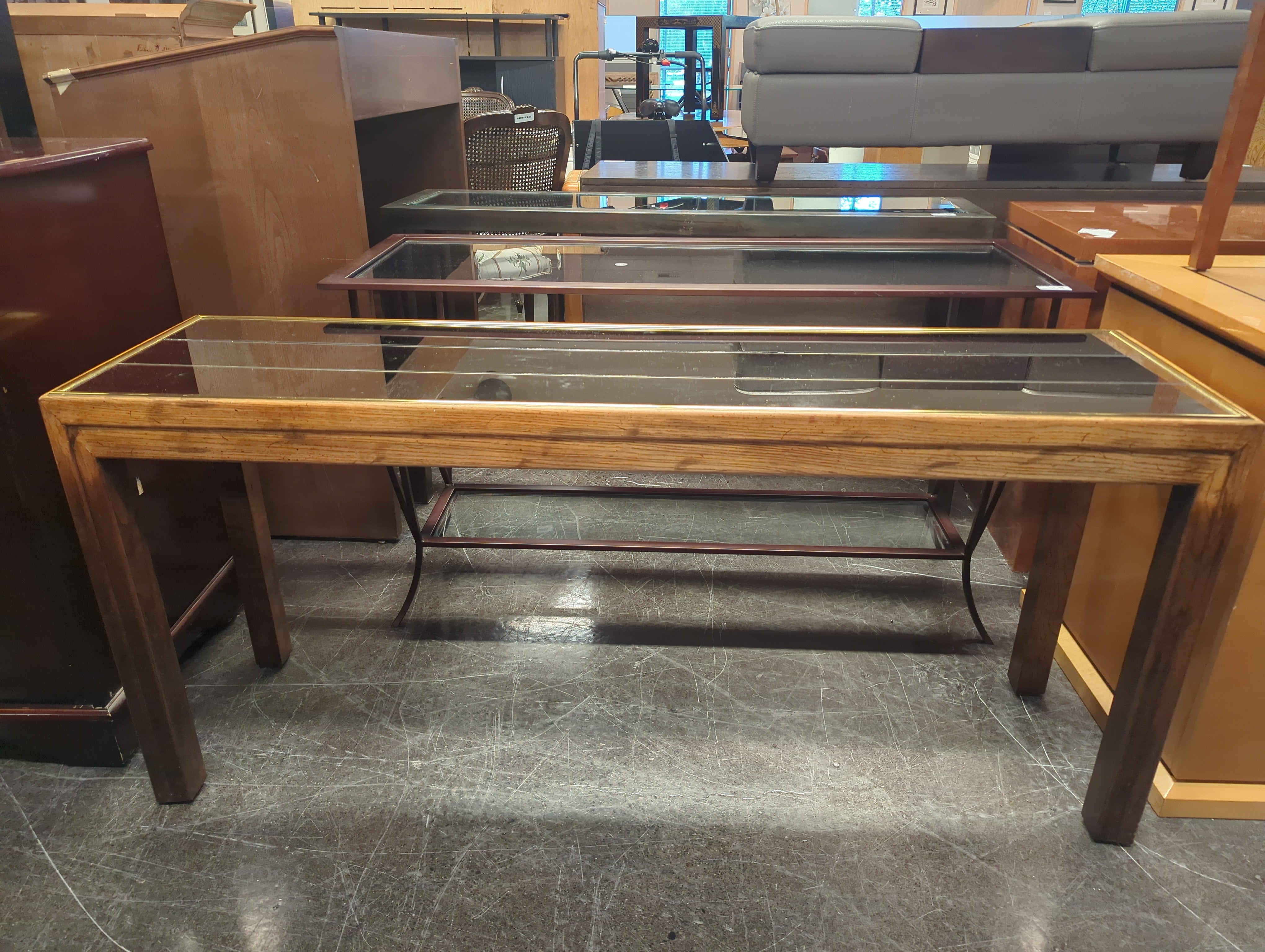 Mid-Century Modern Console Table with Glass Top
