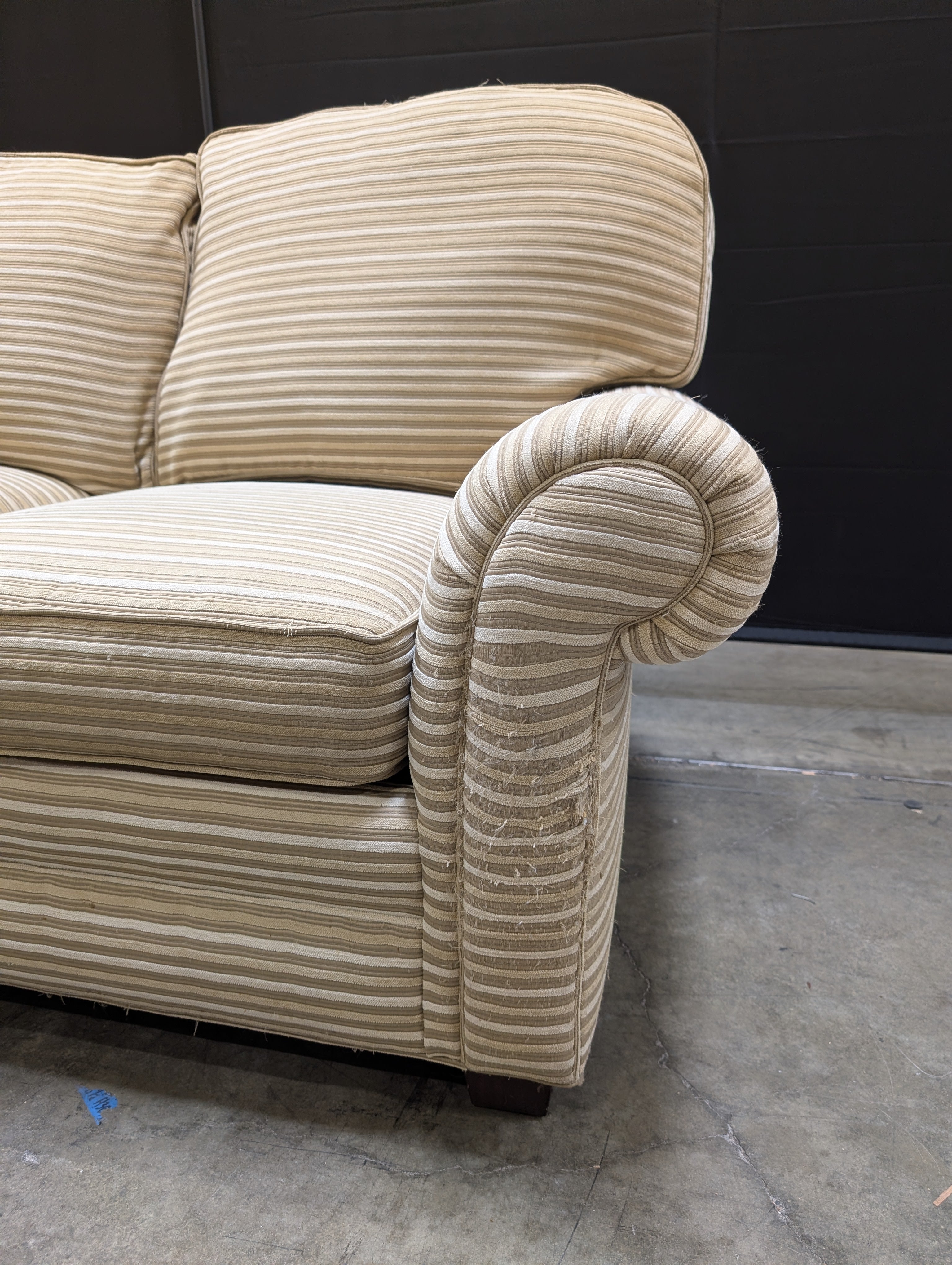 Neutral Tone Hancock & Moore Striped Fabric Sectional Sofa