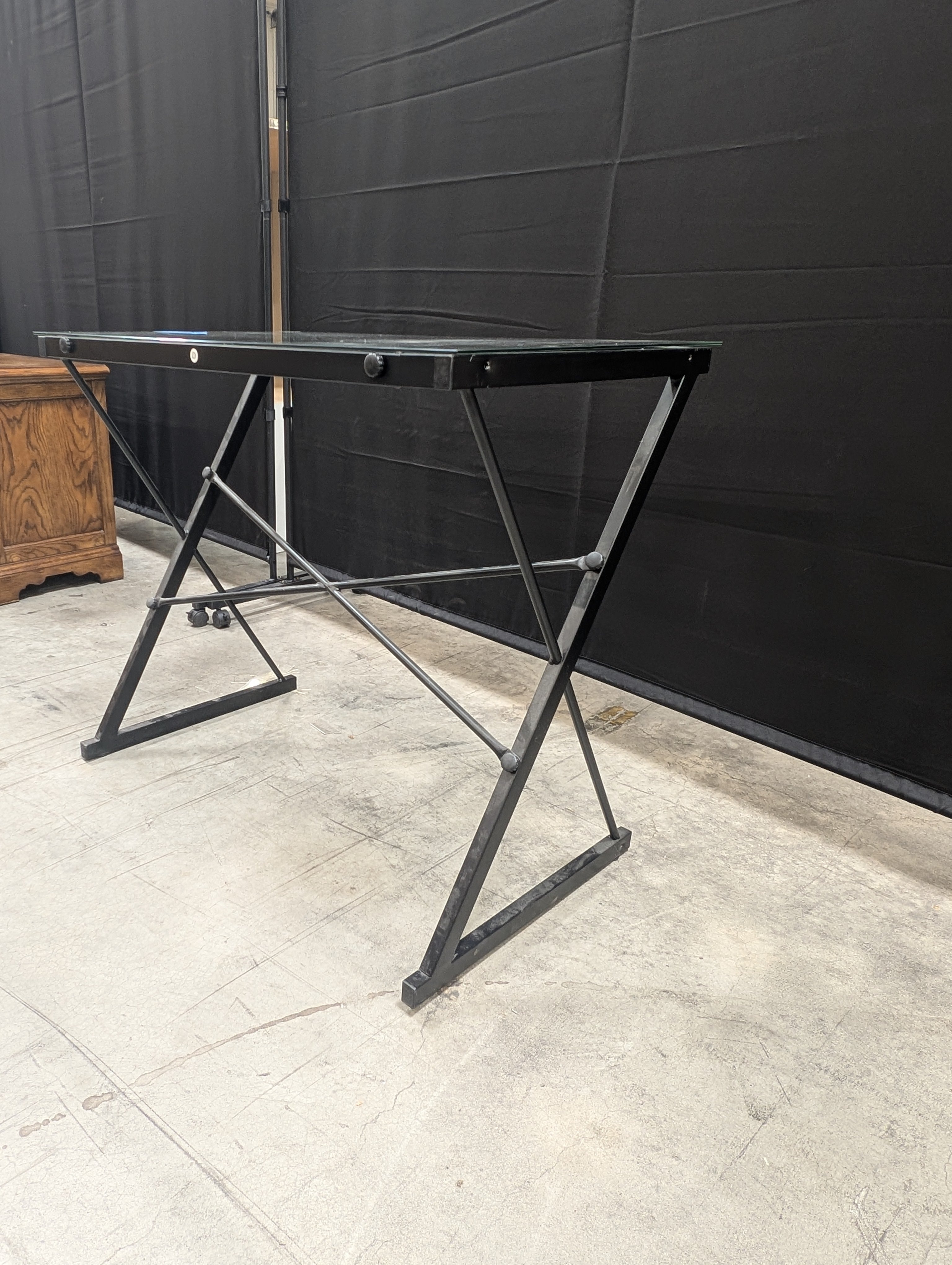 Contemporary Glass Top Corner Desk with Metal Frame
