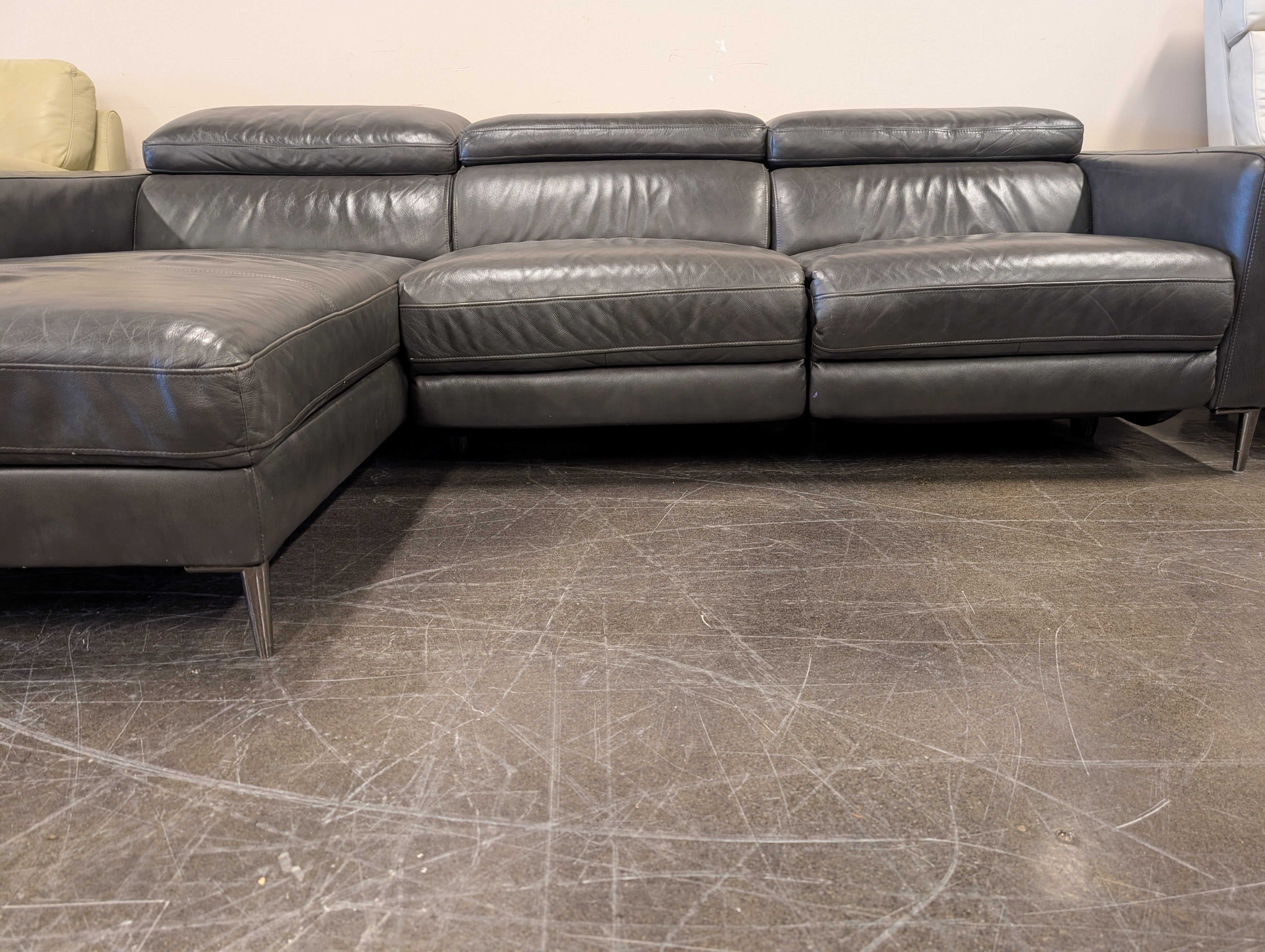 Grey Leather Reclining Sectional Sofa