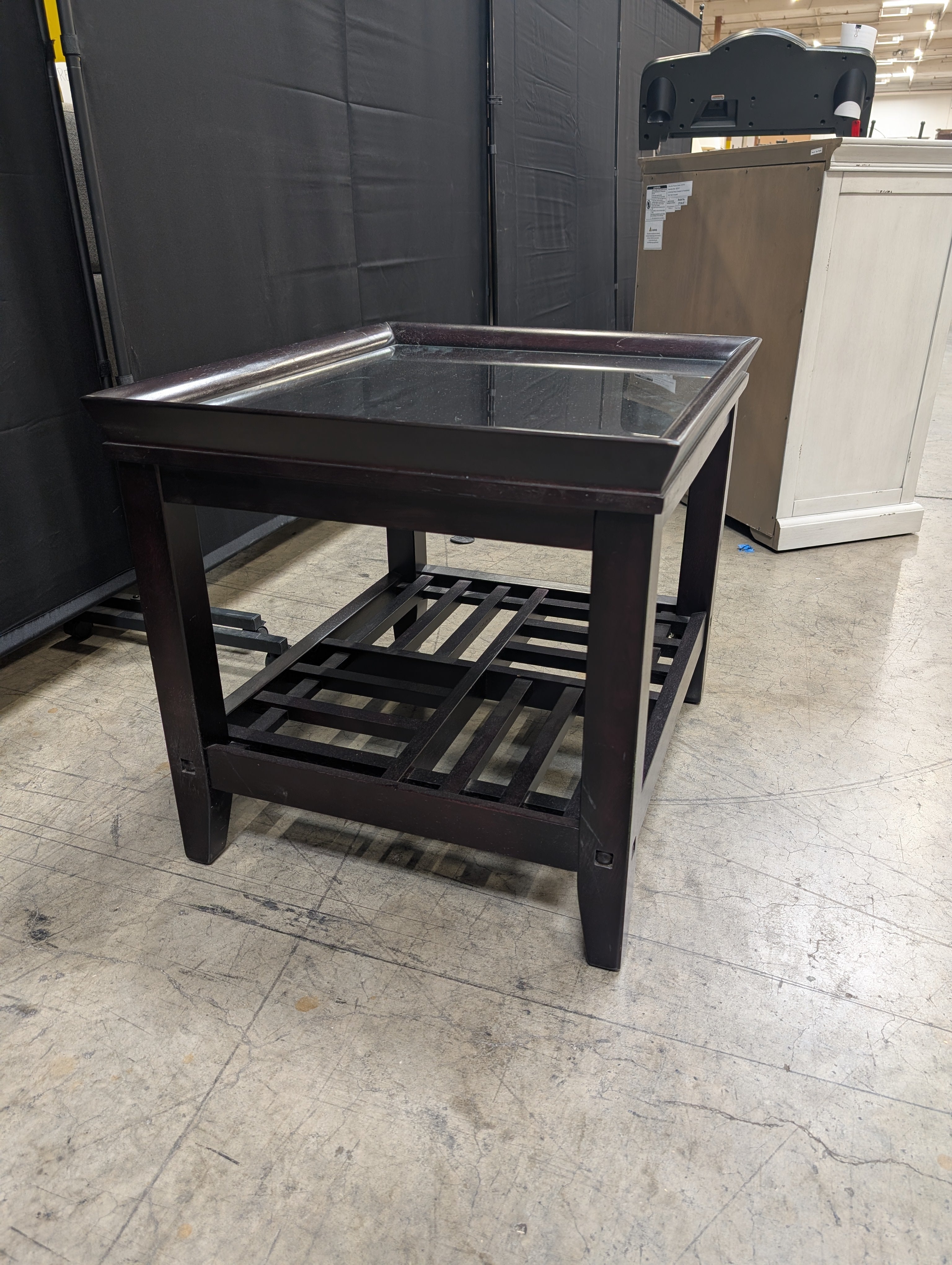 Dark Espresso Wood End Table with Glass Top