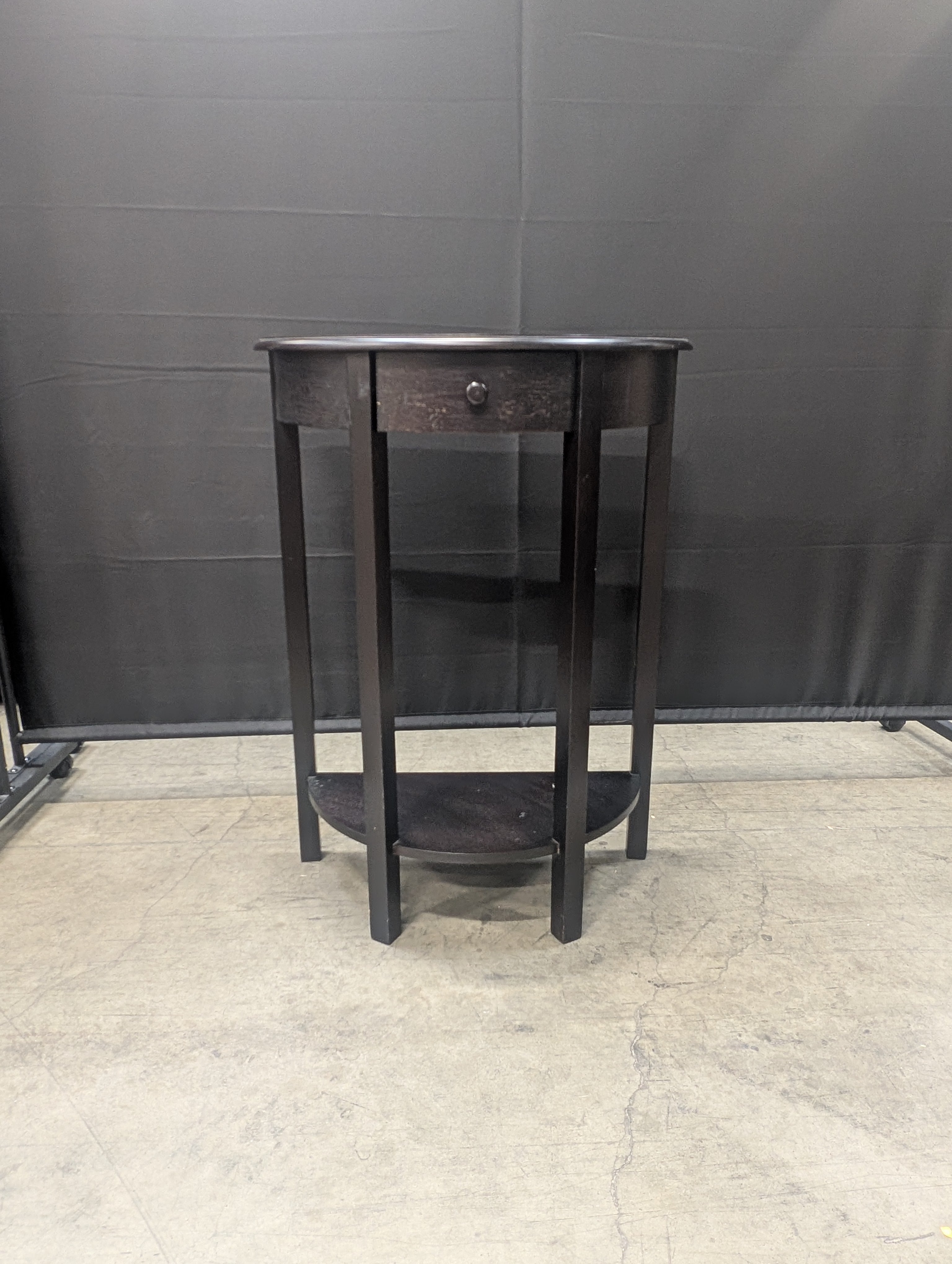 Dark Wood Semicircle Console Table with Drawer