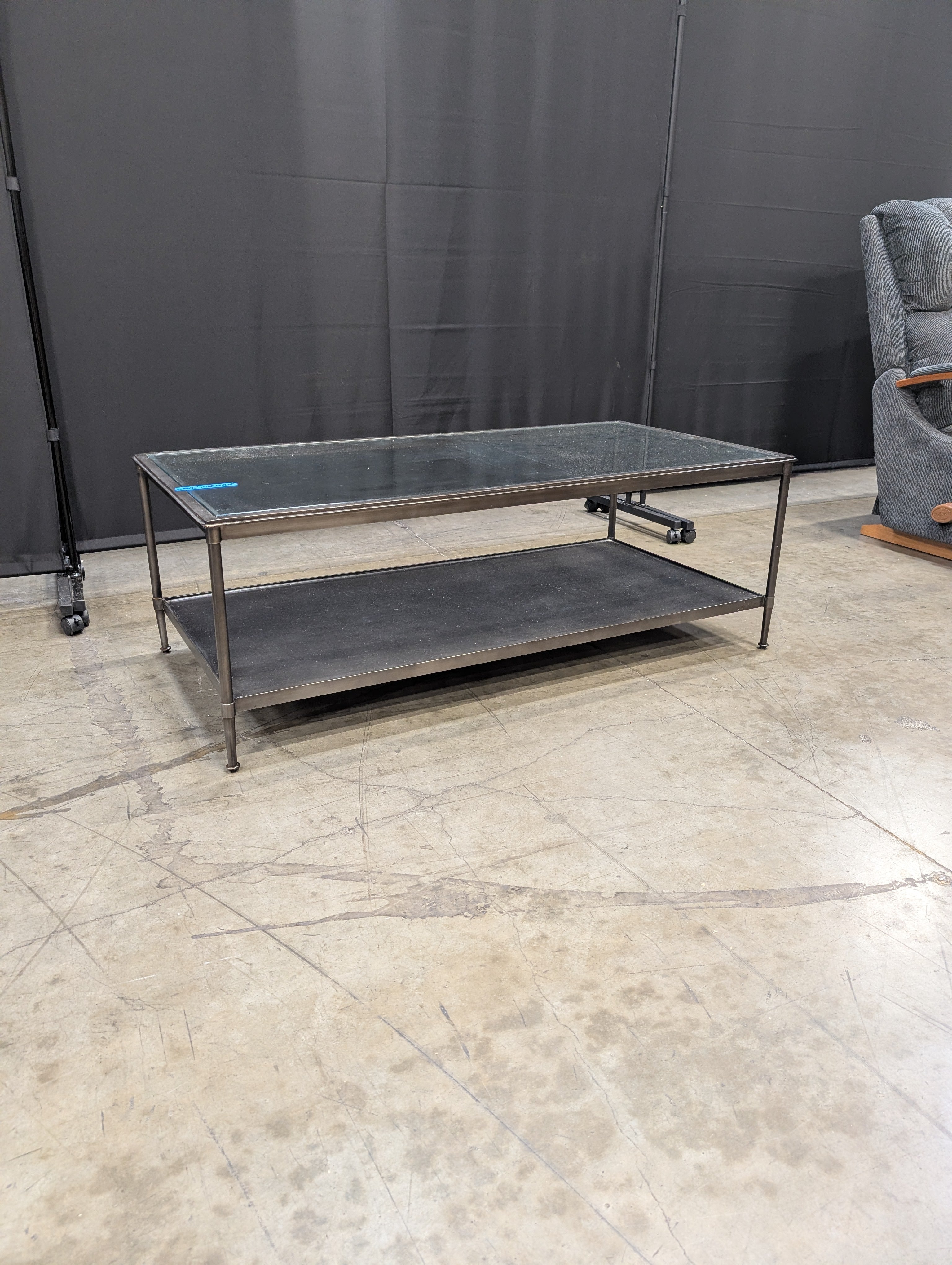 Rectangular Glass Top Coffee Table with Dark Metal Frame