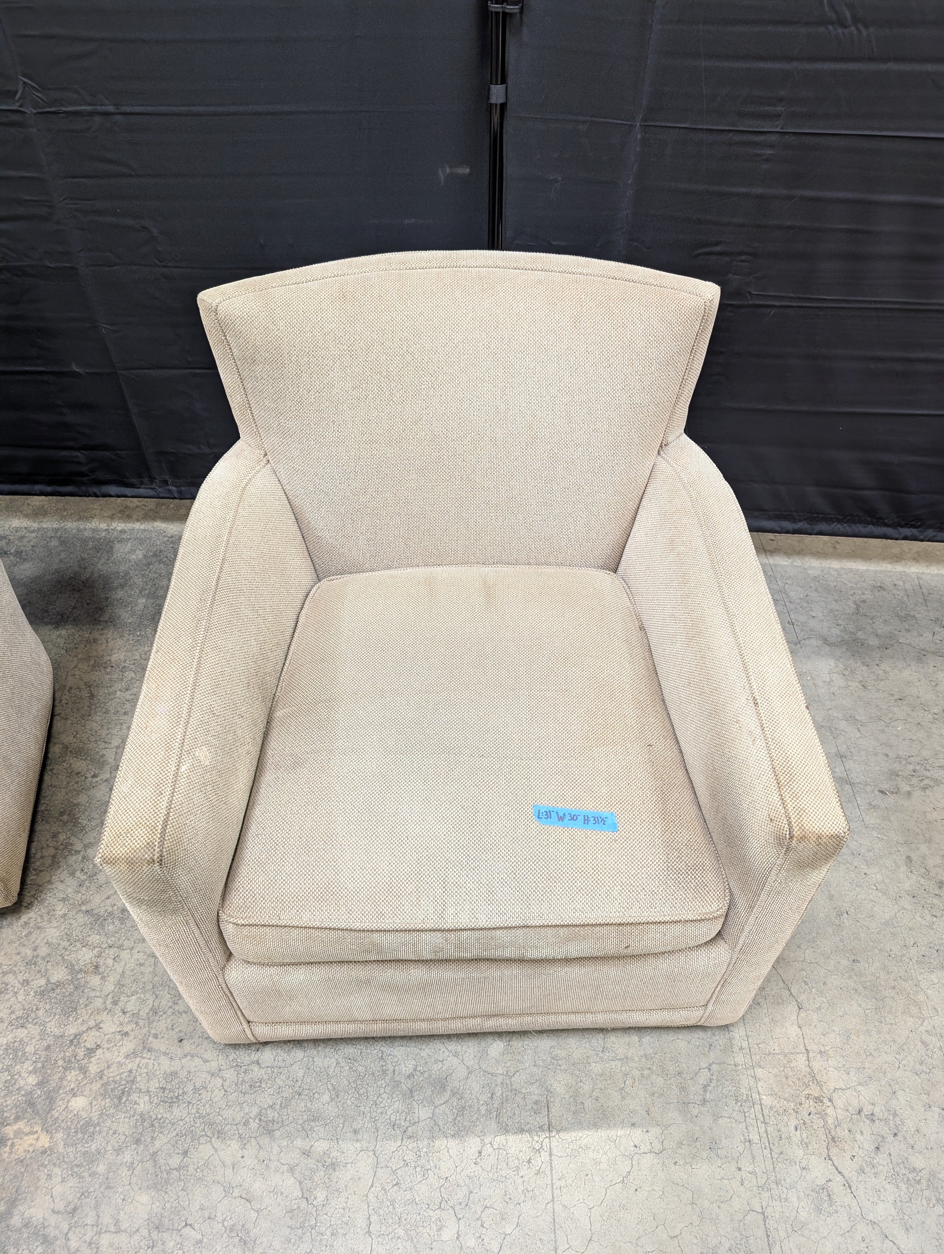 Grey Textured Fabric Armchair with Slanted Back