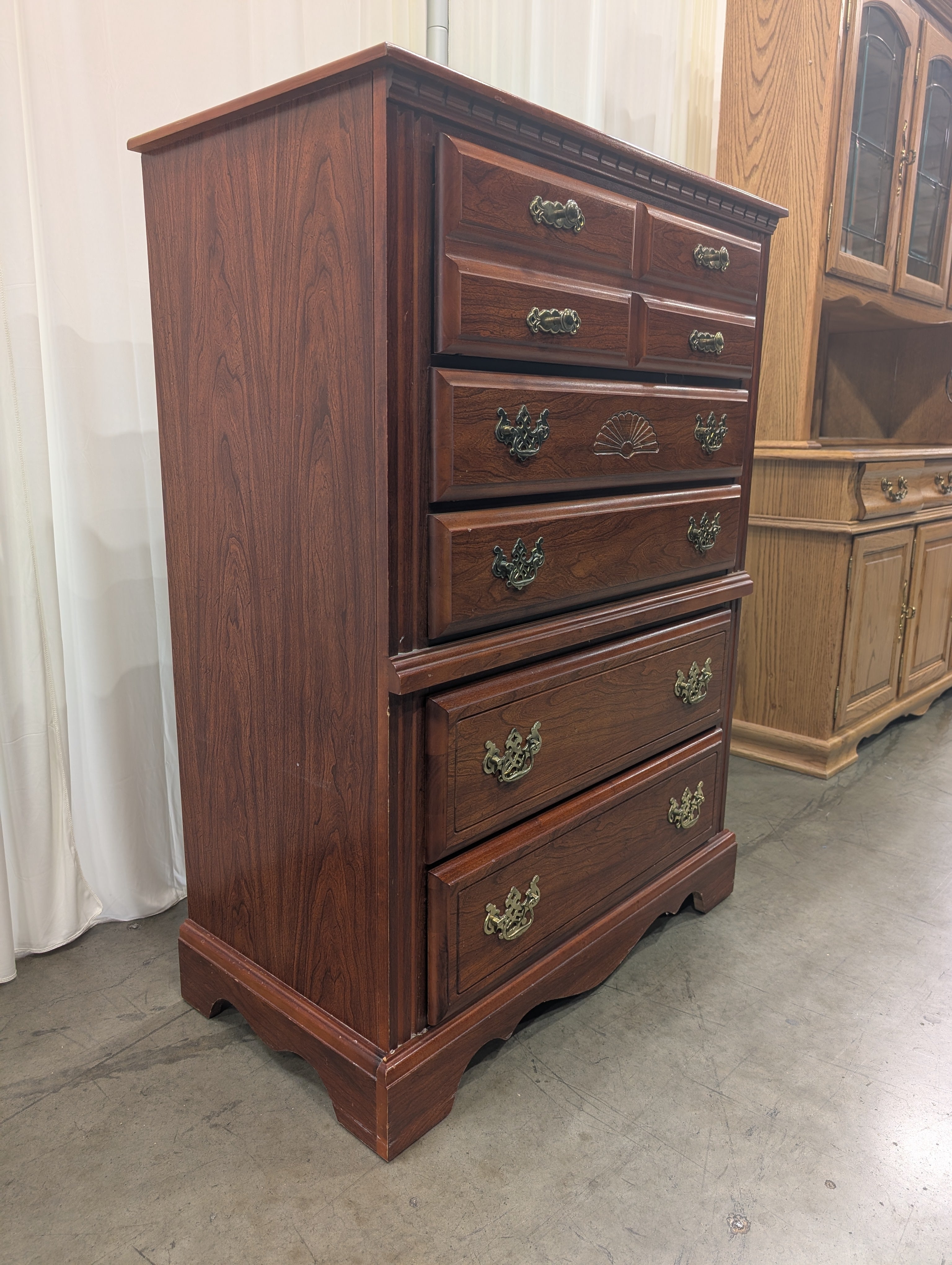 Traditional Cherry Wood Dresser with Brass Pulls