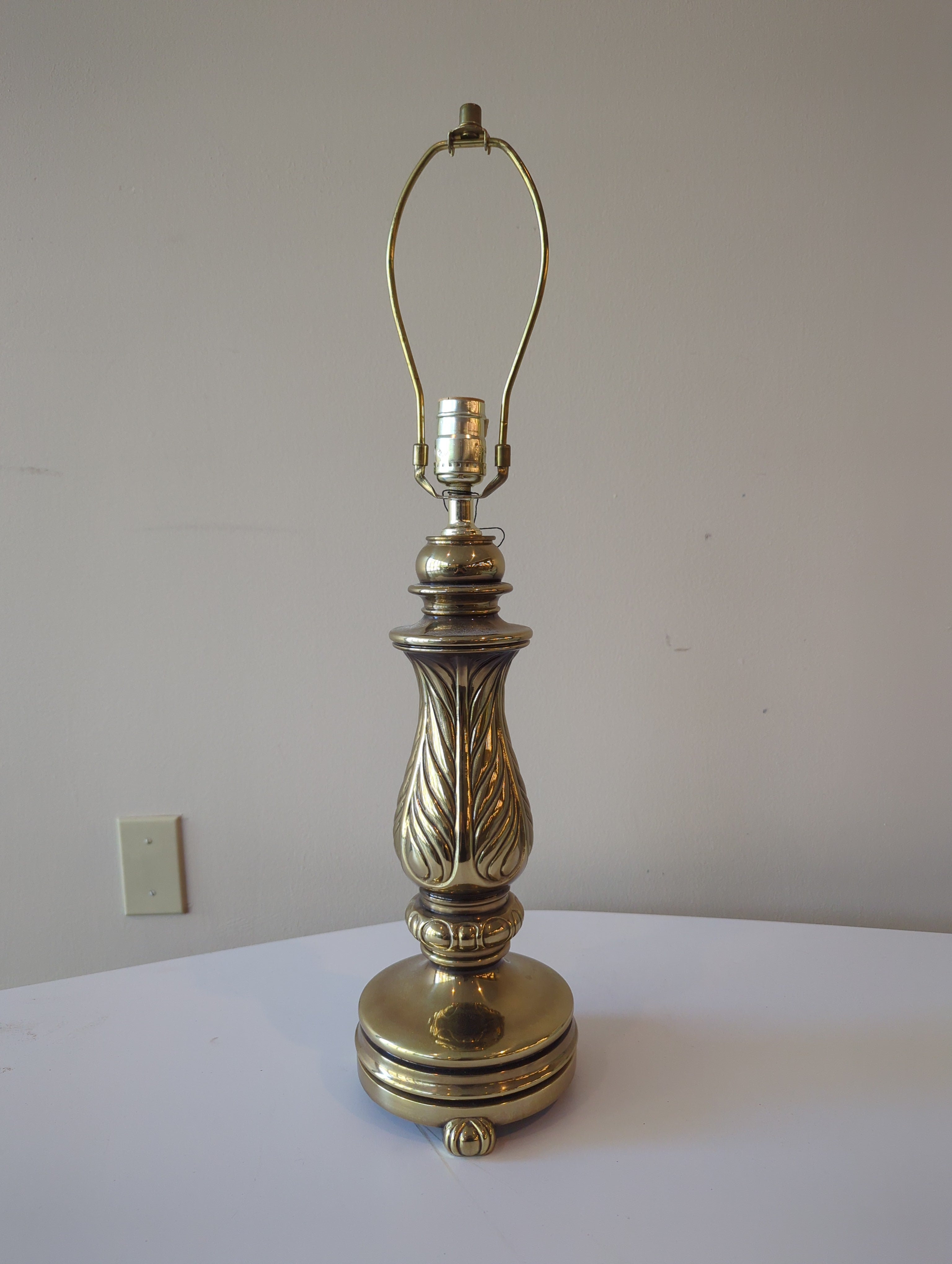 Antique Brass Table Lamp with Leaf Design