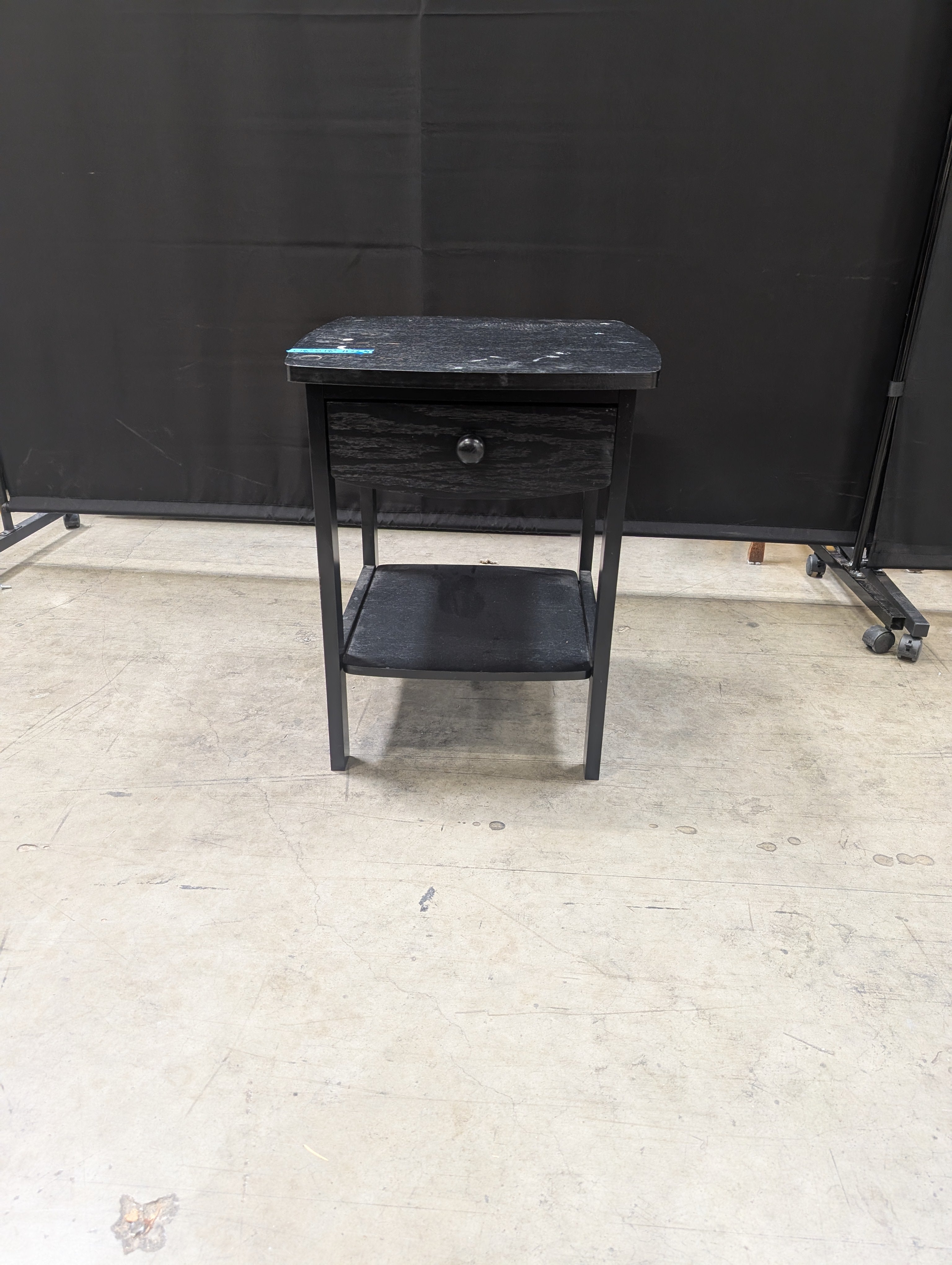 Black Wood Tone Nightstand with Drawer and Open Shelf