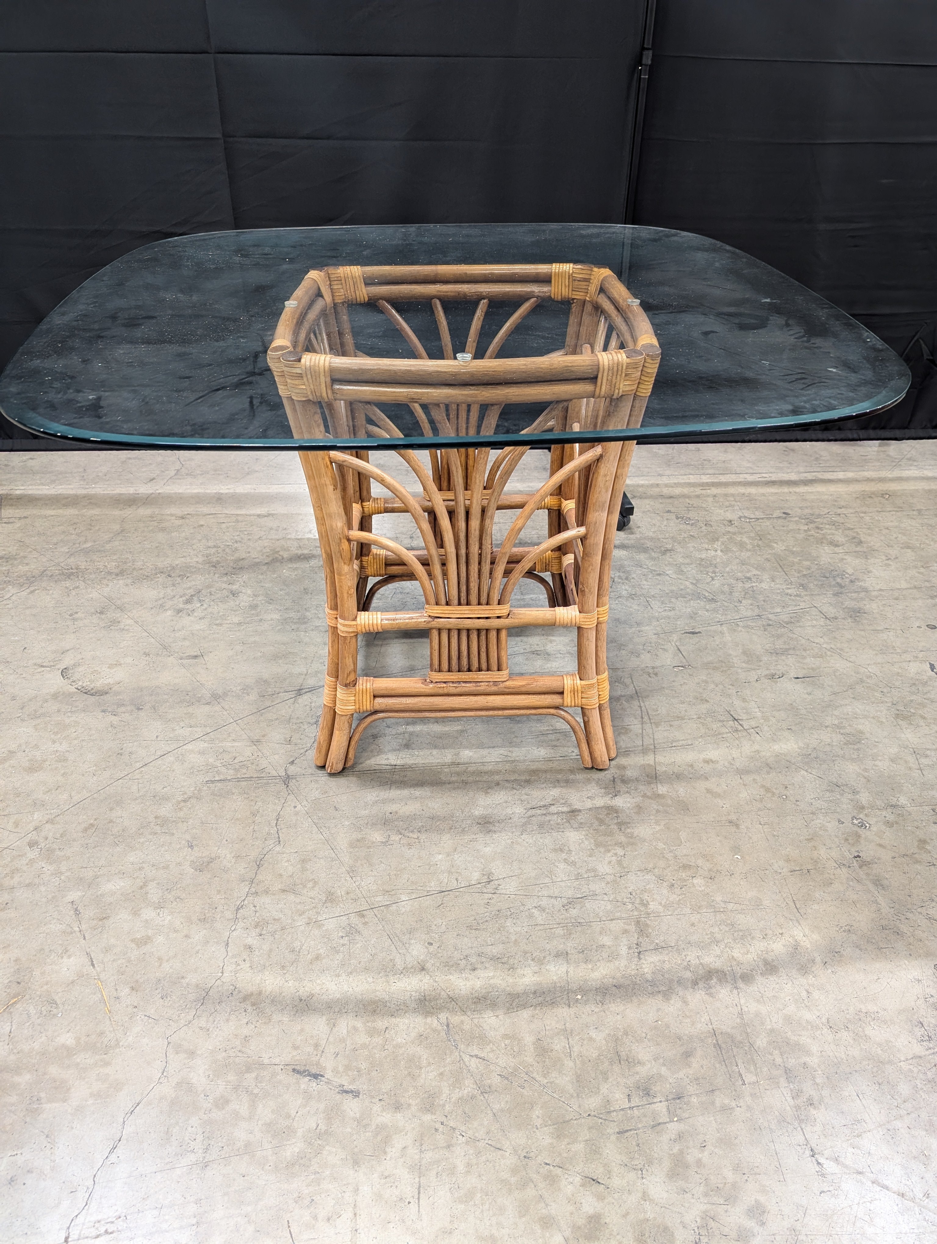 Rattan Base Glass Top Dining Table