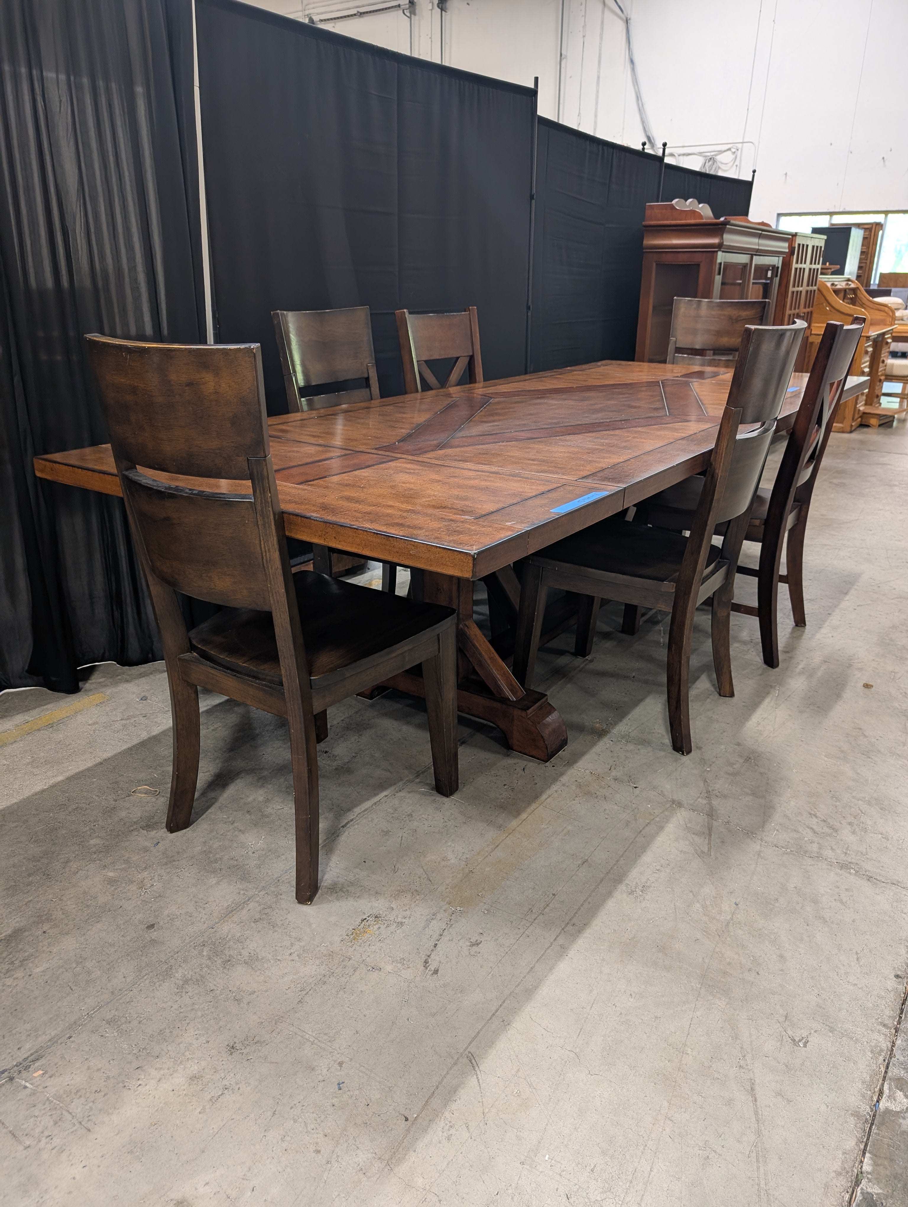 Rectangular Brown Wood Dining Table with Inlay Top