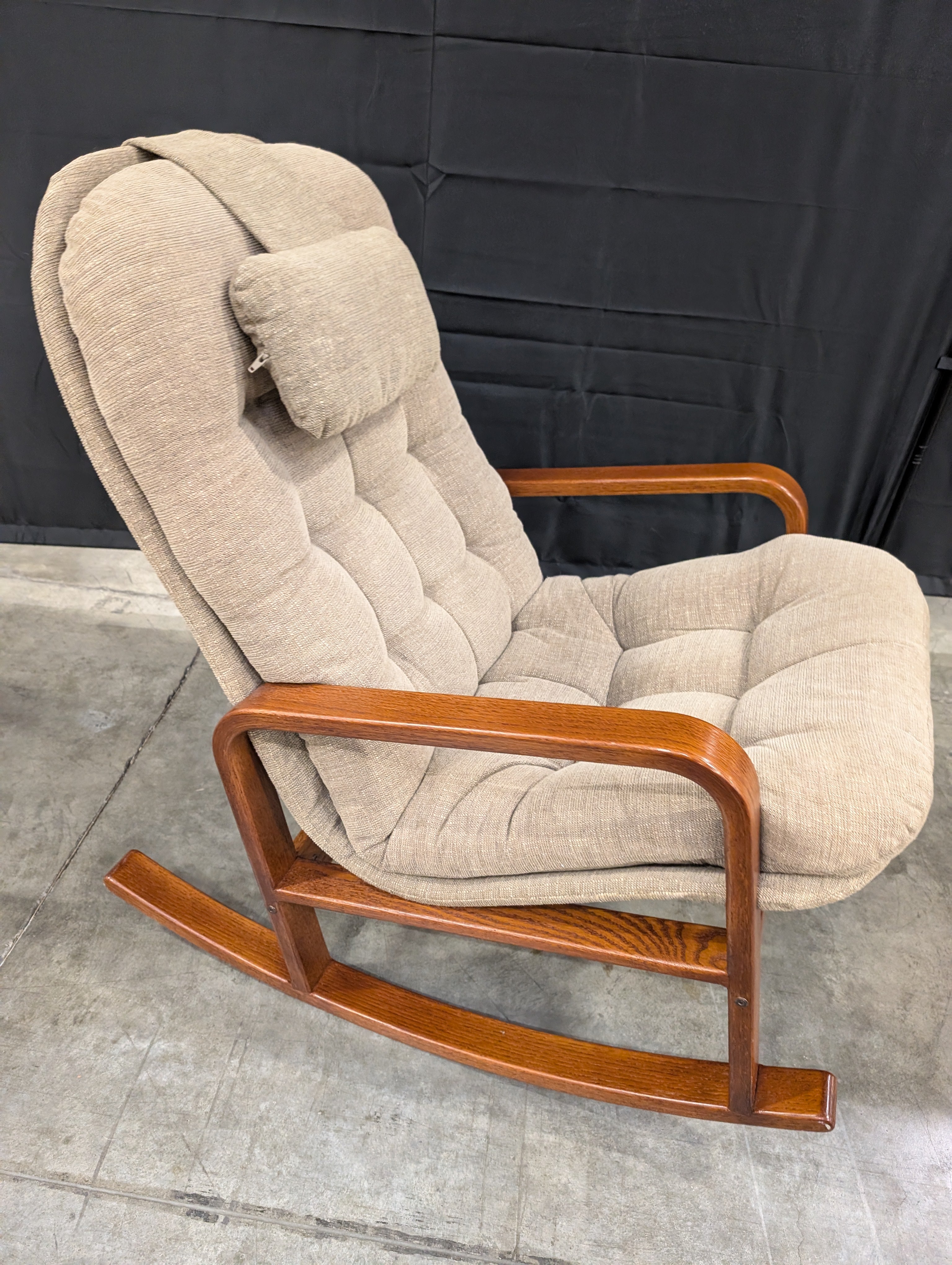 Comfortable Upholstered Rocking Chair with Wooden Arms