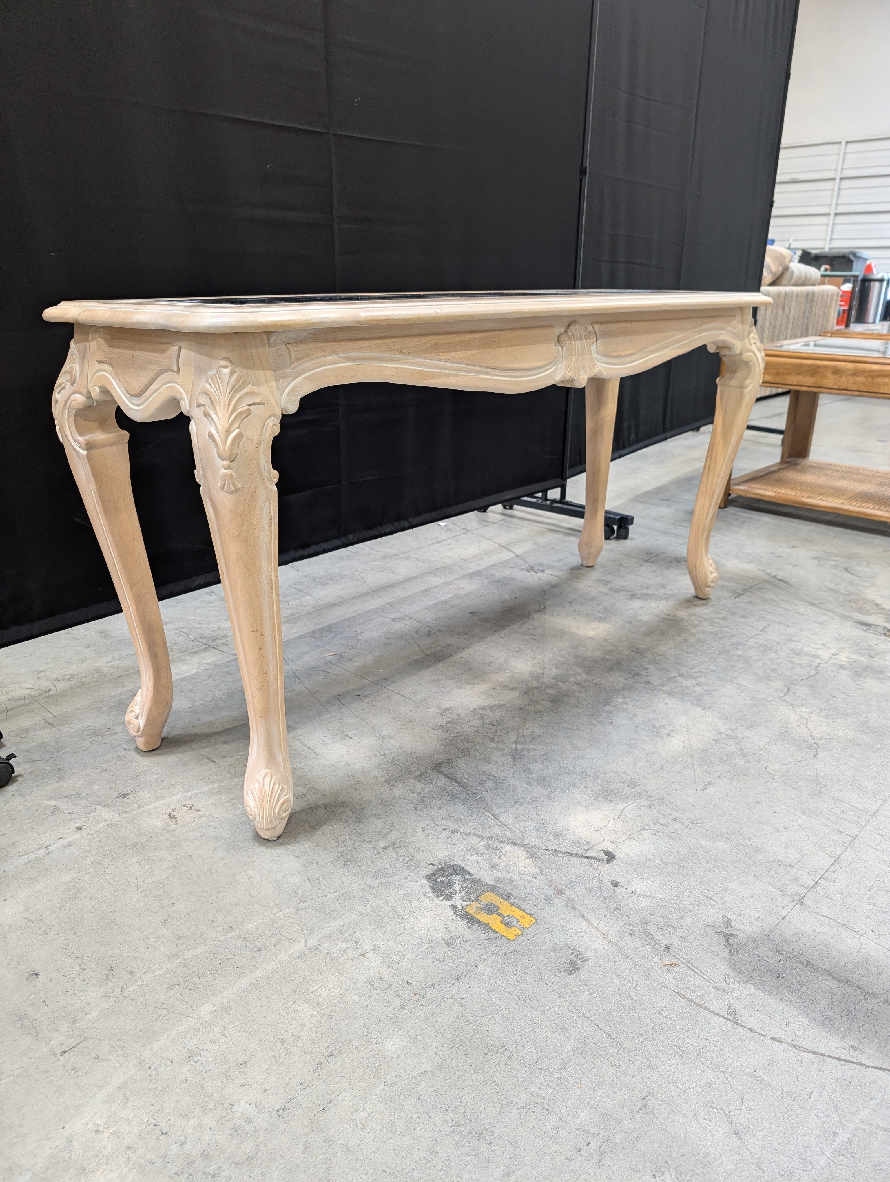 Ornate Carved Wood Hooker Furniture Console Table with Three Glass Top Panels