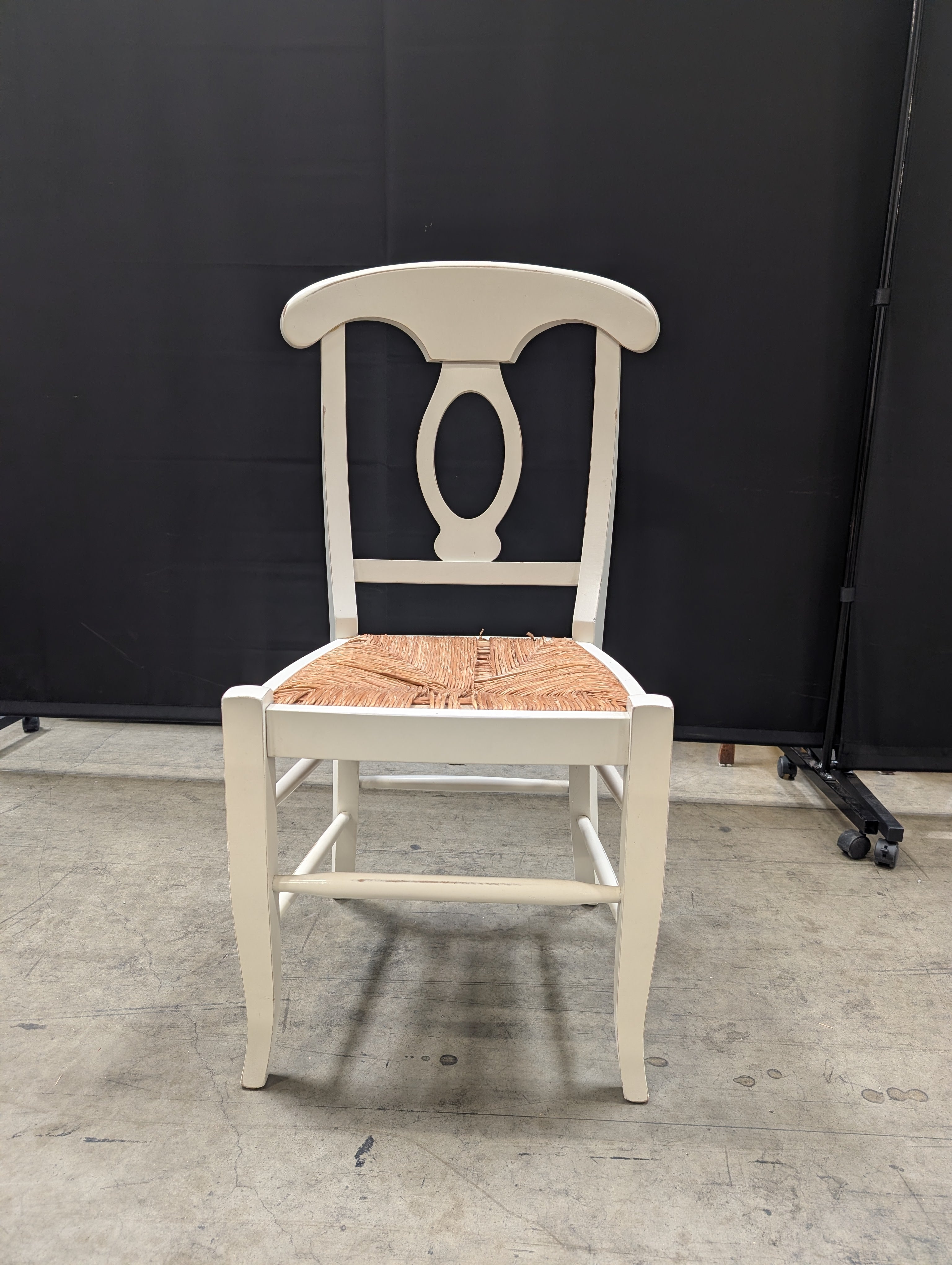 Charming White Wood Chair with Woven Rush Seat