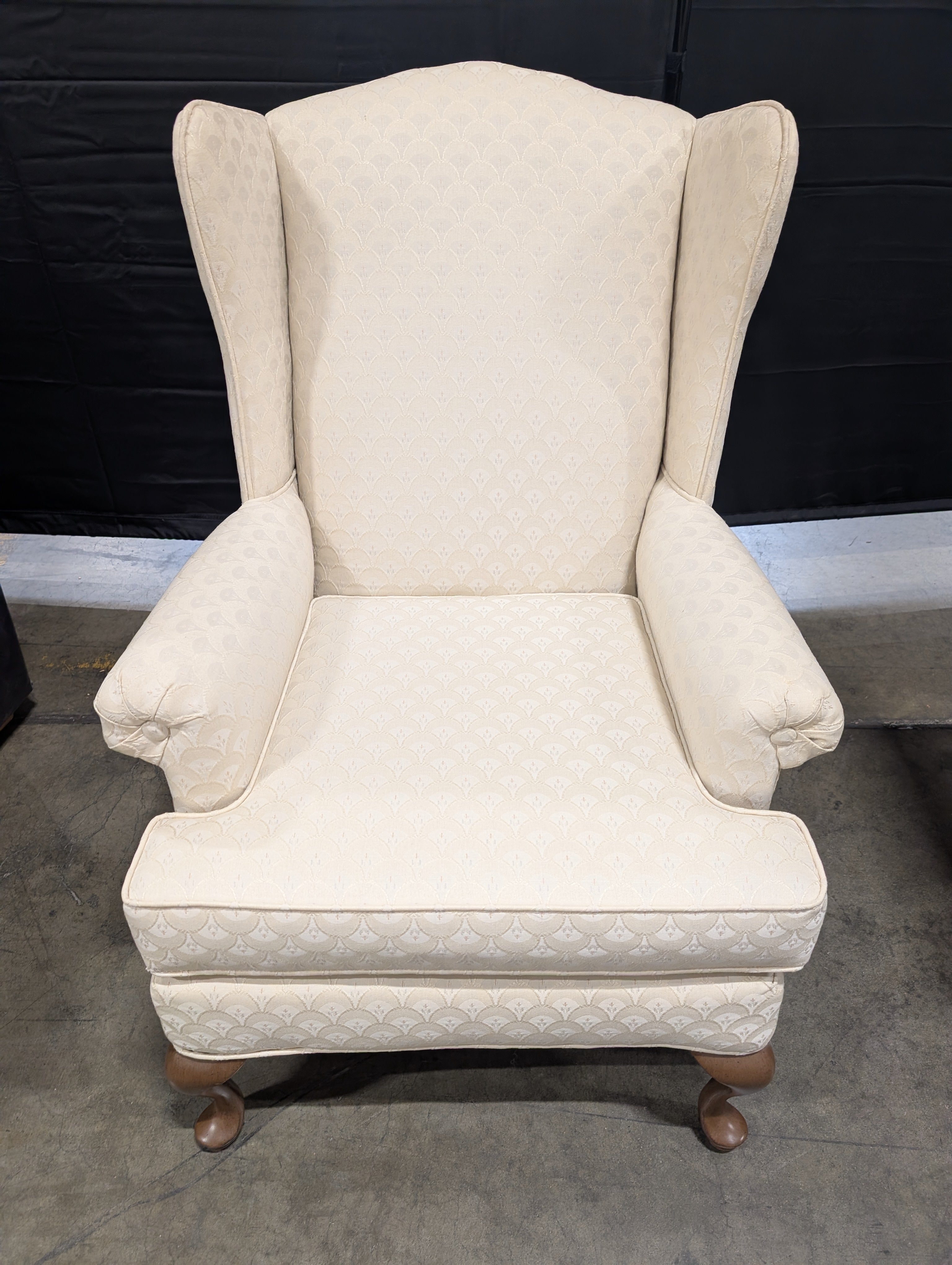 Textured Off-White Wingback Accent Chair