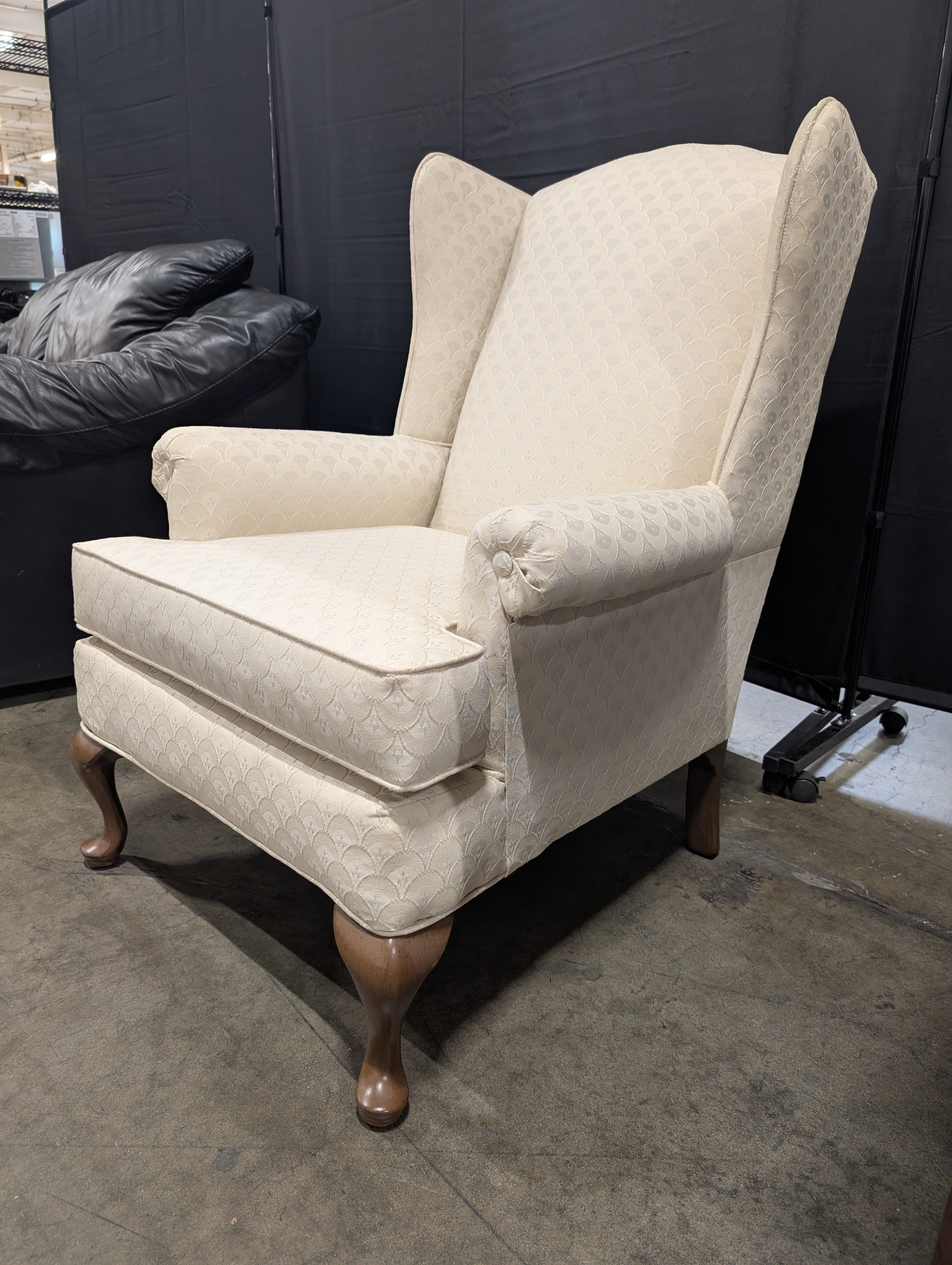 Textured Off-White Wingback Accent Chair