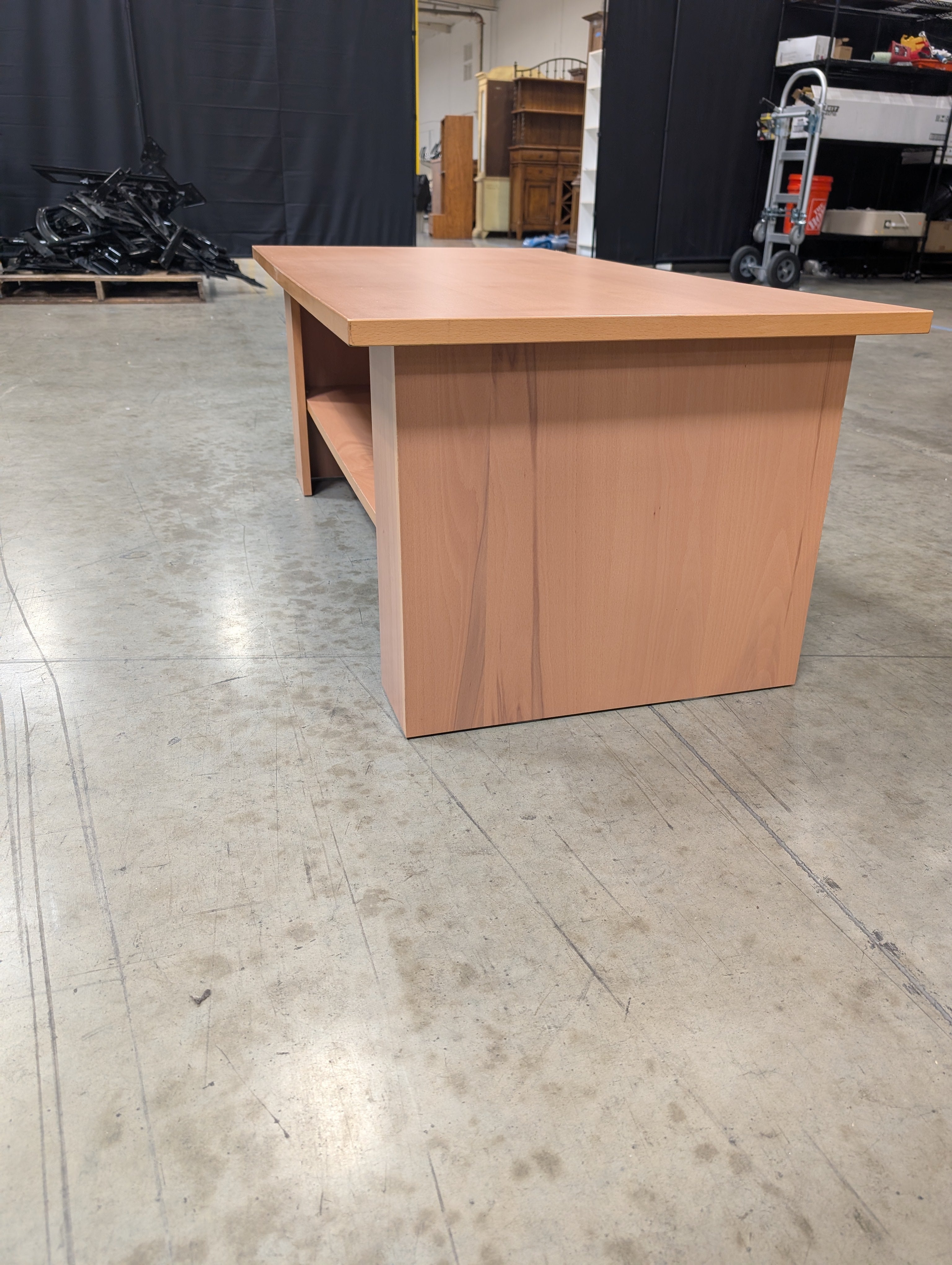 Modern Blonde Wood Rectangular Coffee Table with Open Storage