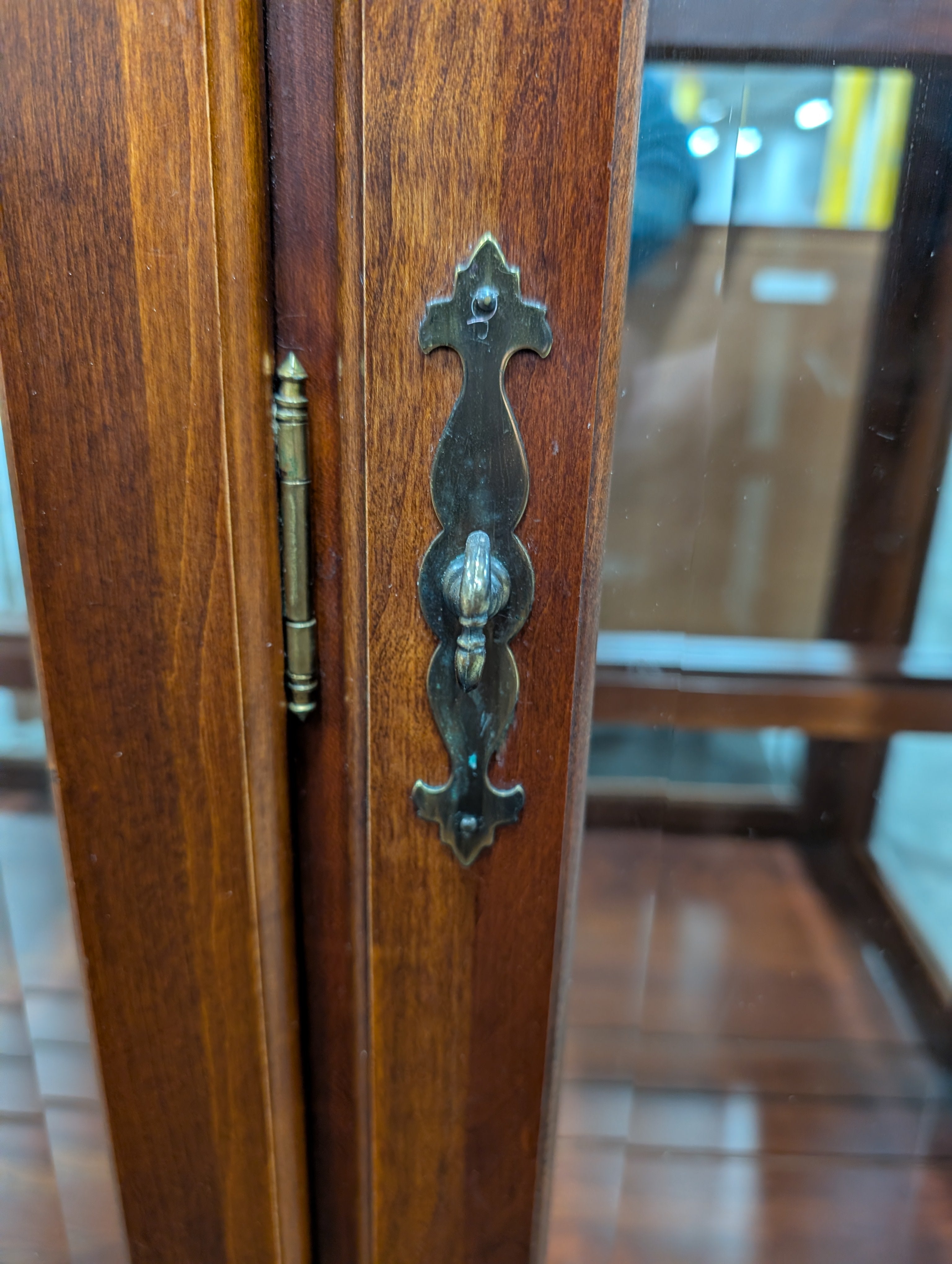 Richly Stained Wooden Display Cabinet with Glass Doors