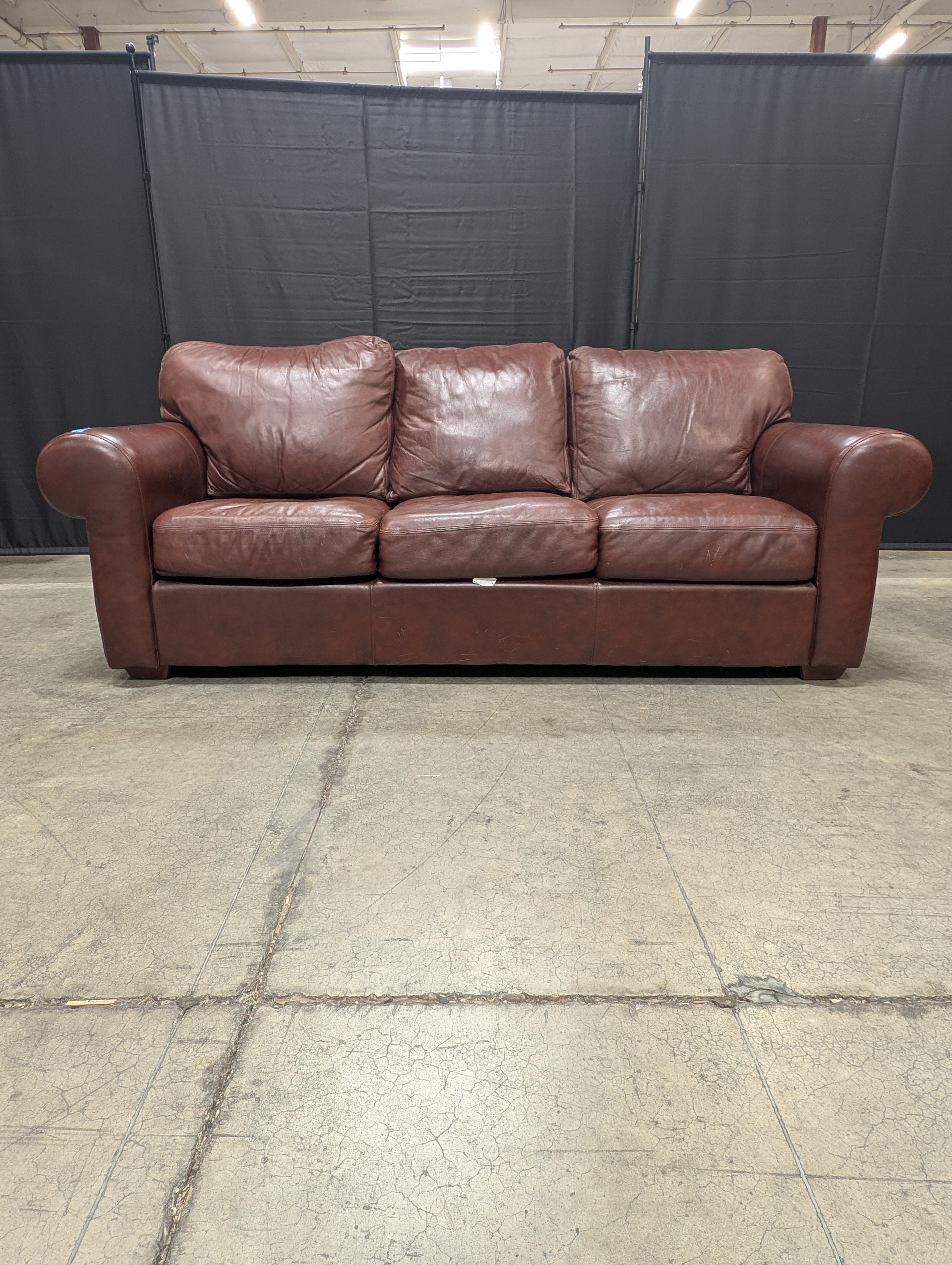 Legacy Leather Three-Cushion Burgundy Leather Sofa