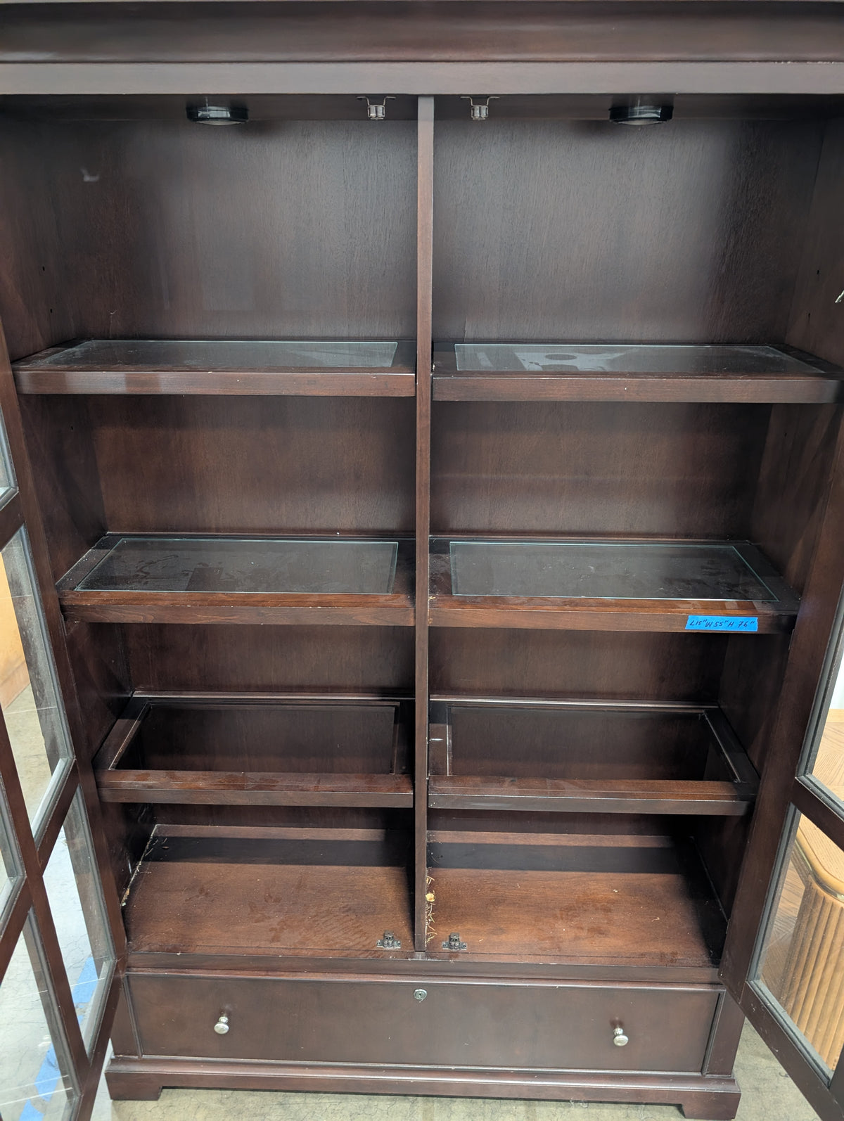 Traditional Dark Cherry Wood Bookcase with Two Drawers