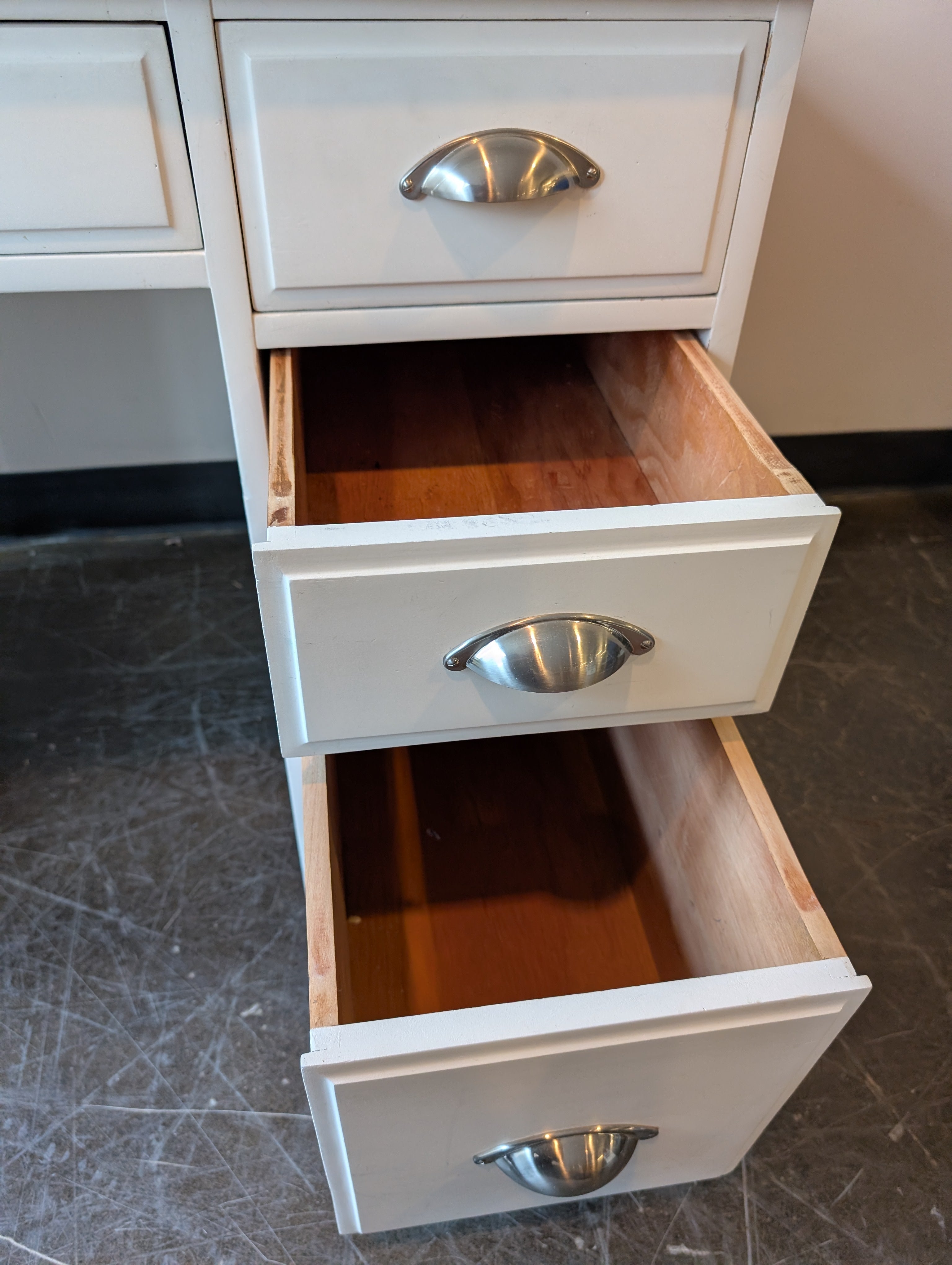 Two-Tone Pedestal Desk with Silver Cup Pulls