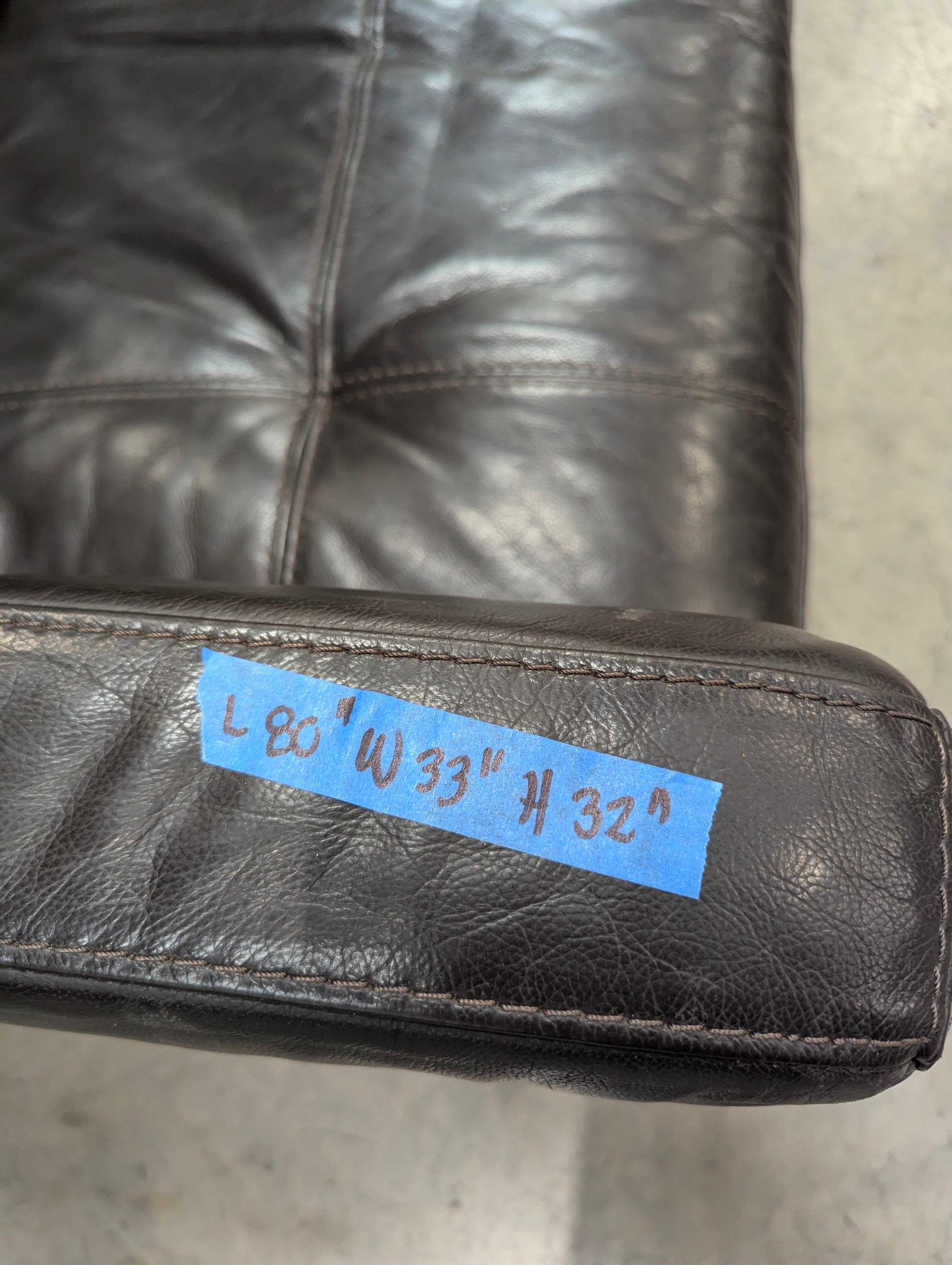 Contemporary Dark Brown Leather Two-Seater Sofa