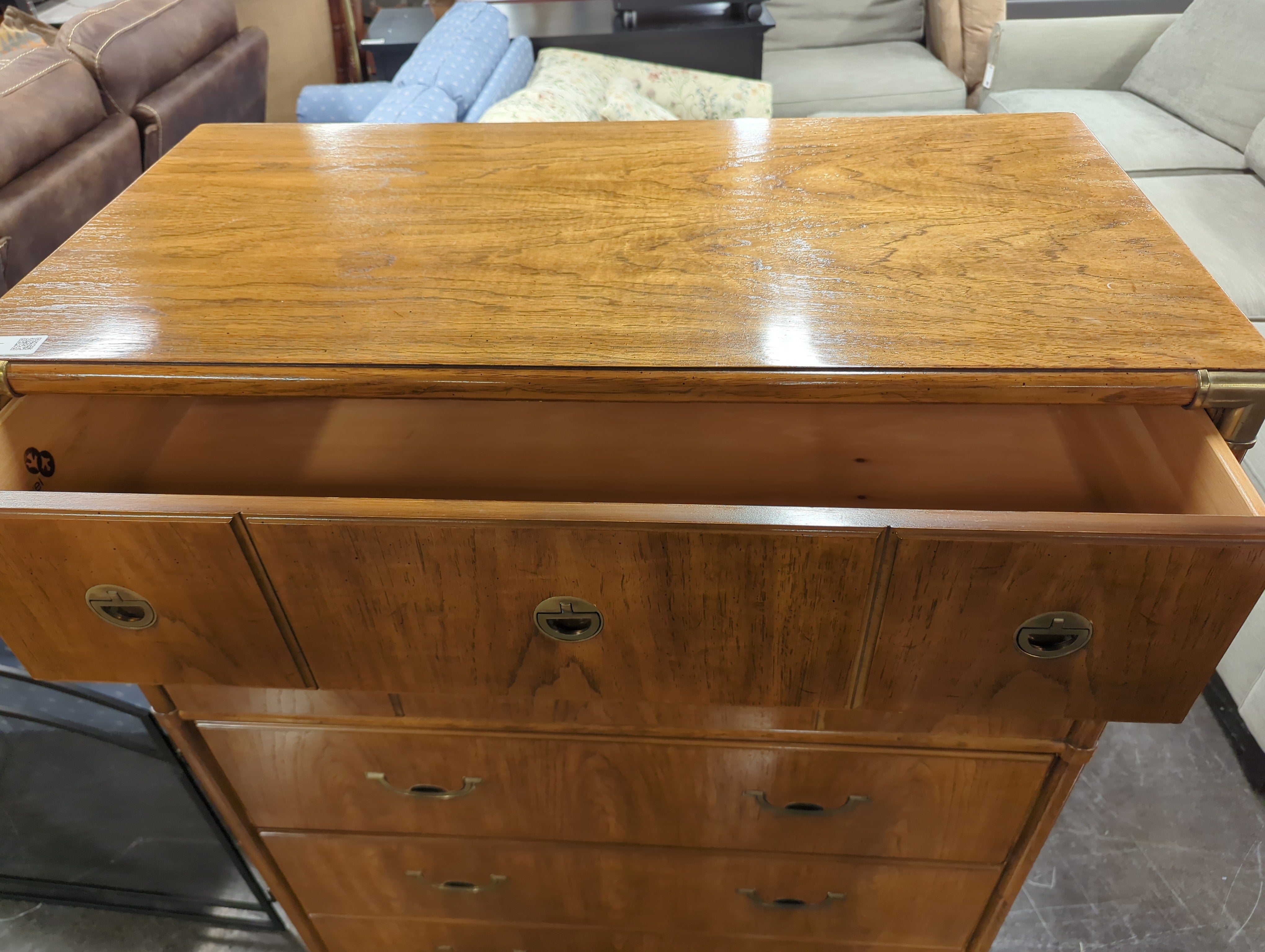 Mid-Century Campaign Highboy Dresser by Drexel From Accolade Collection