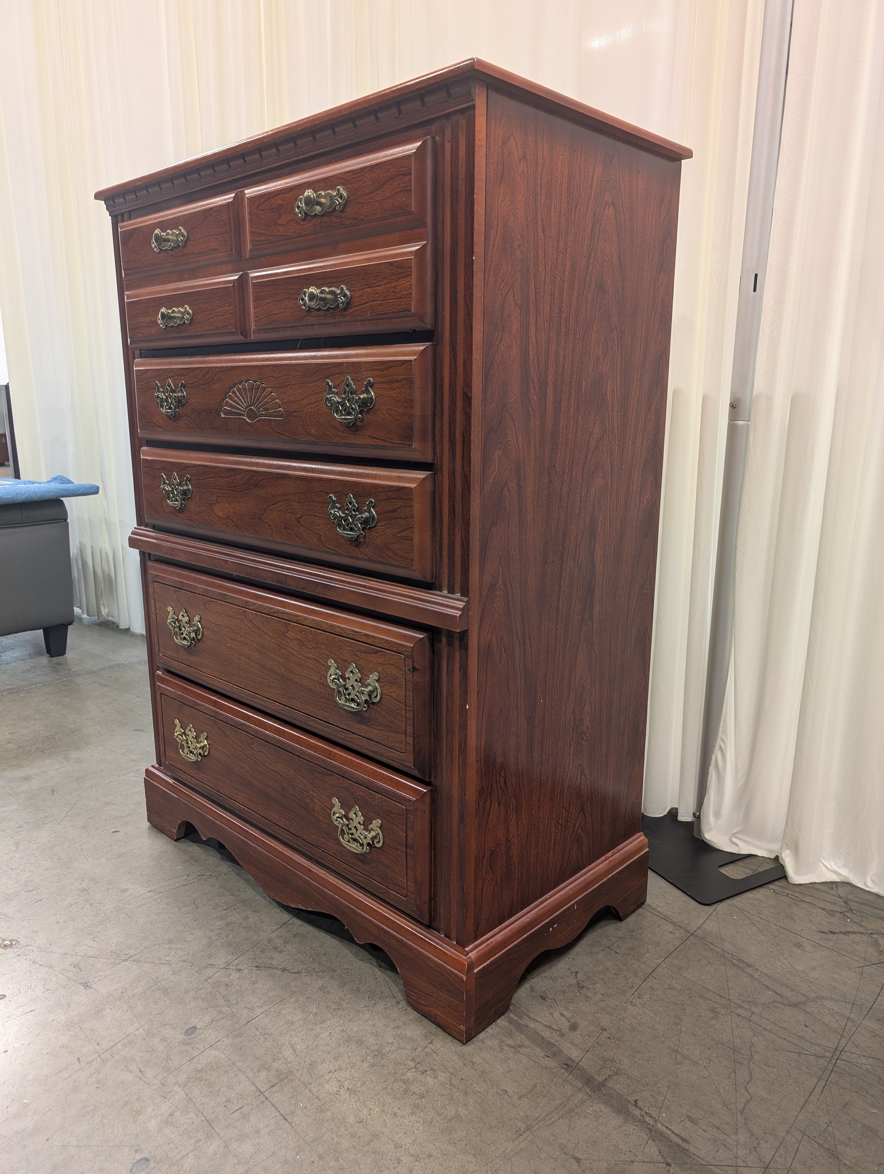 Traditional Cherry Wood Dresser with Brass Pulls
