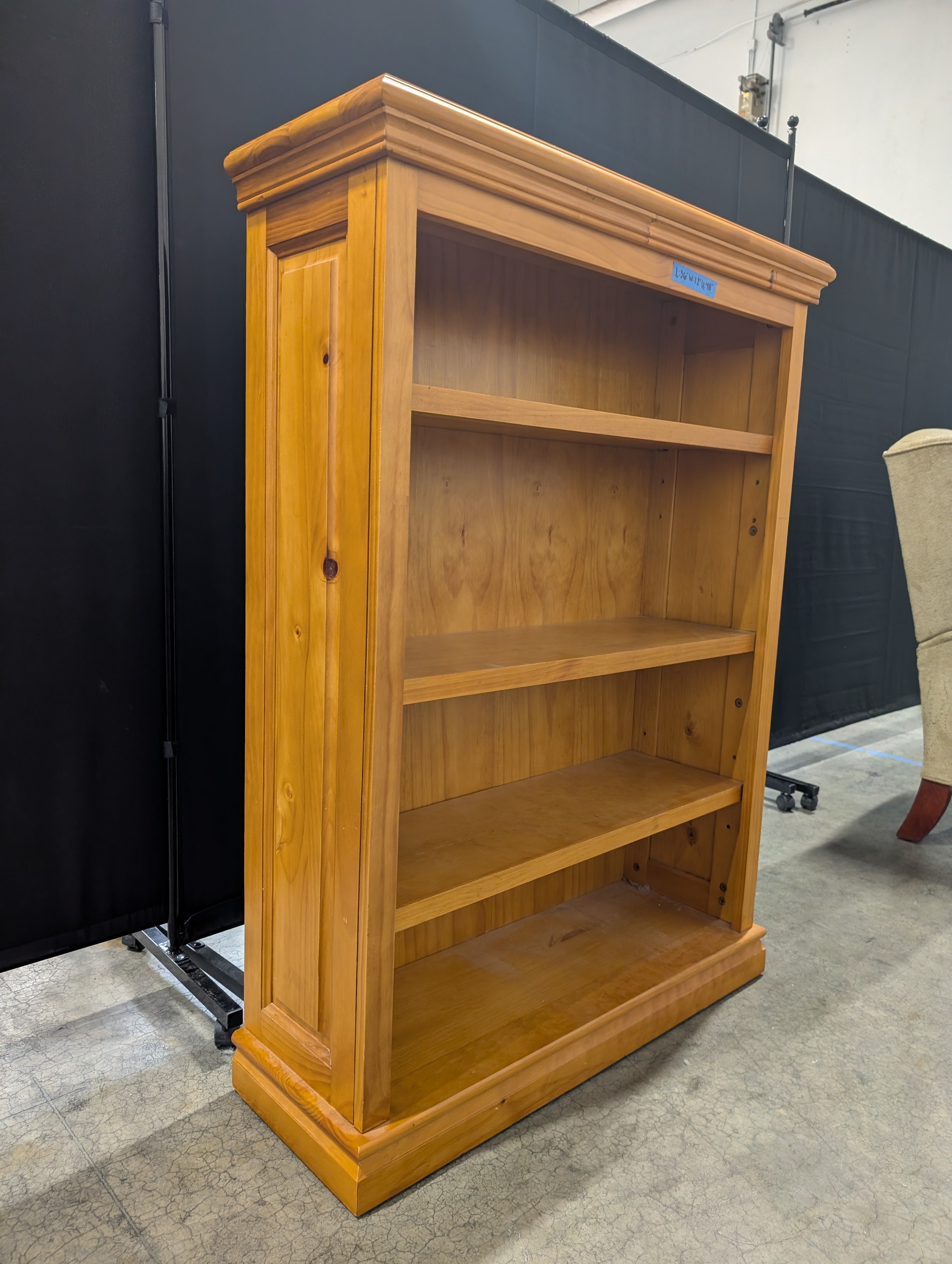 Honey Oak Wood Bookcase with Crown Molding