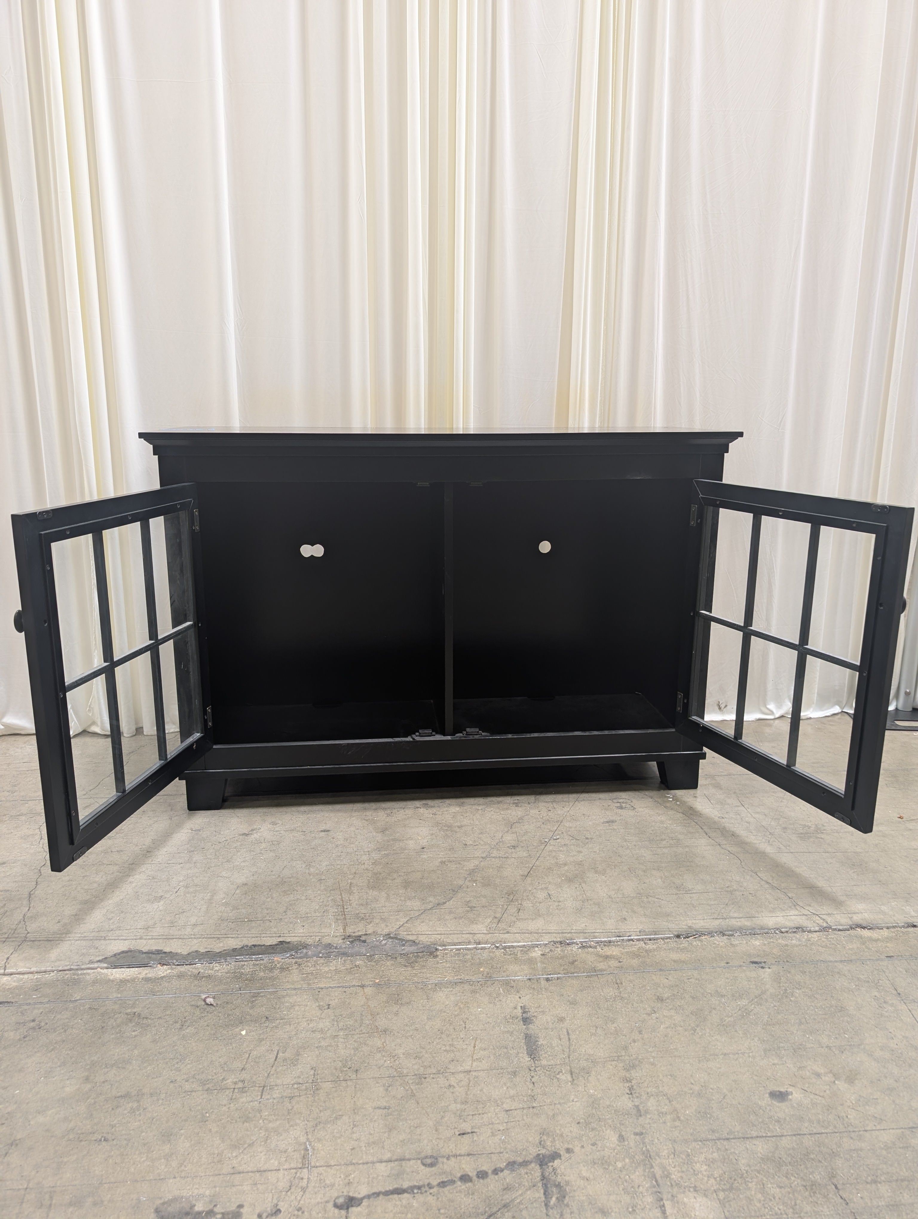 Black Wood TV Stand with Glass Doors