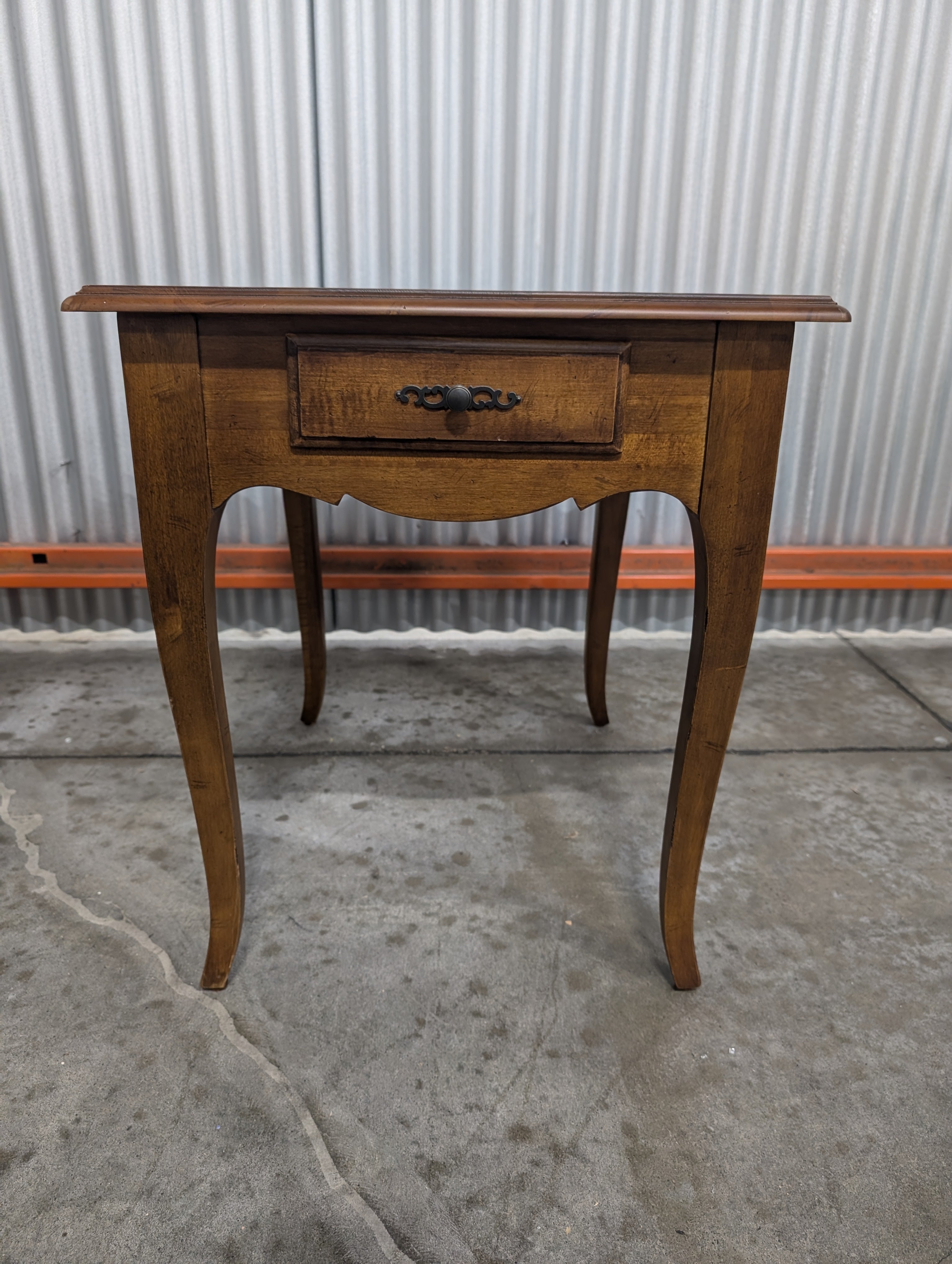 Ethan Allen Traditional Brown Wood Side Table with Storage Drawer