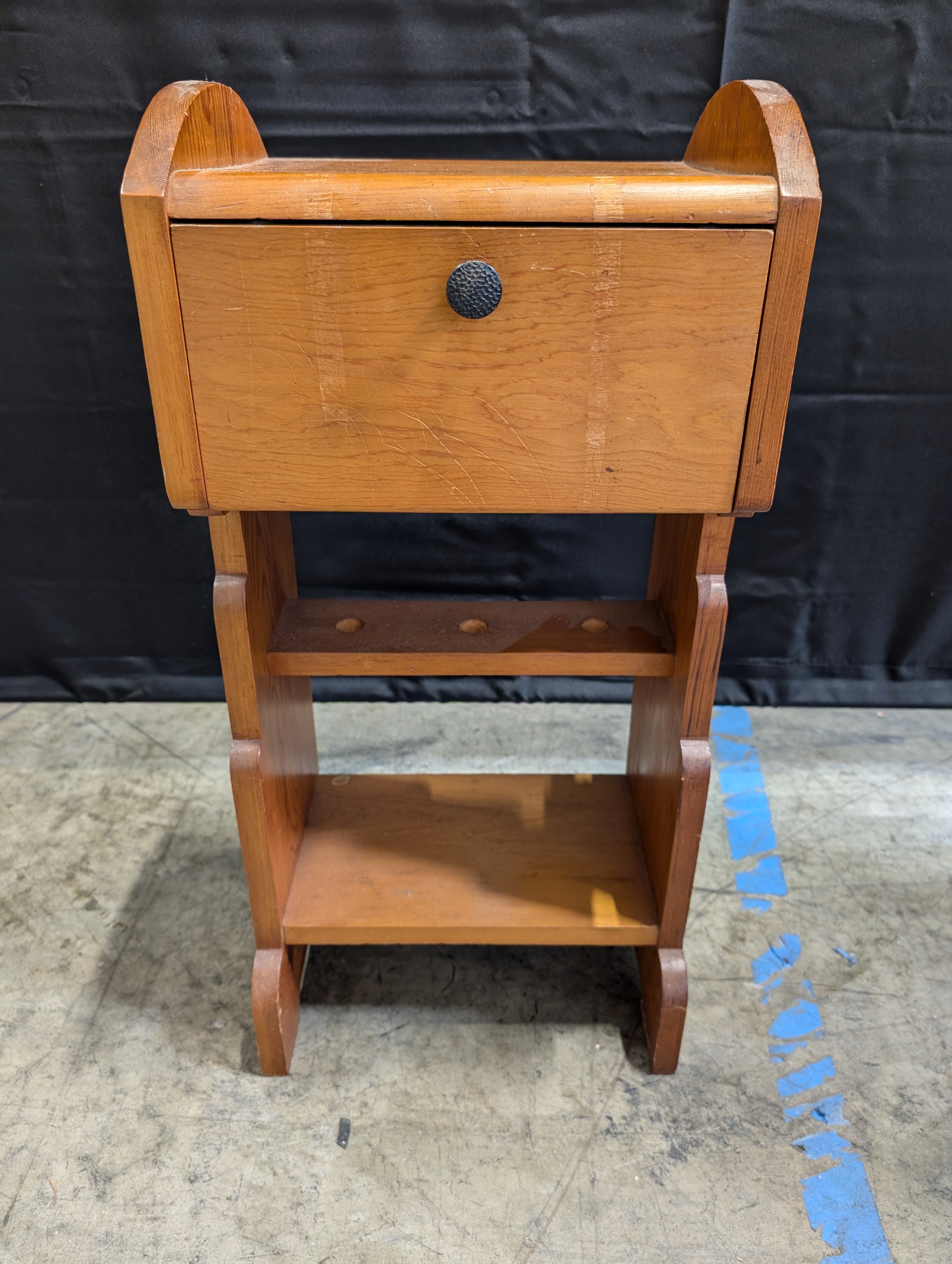 Vintage Wood Accent Table with Drawer and Open Shelves