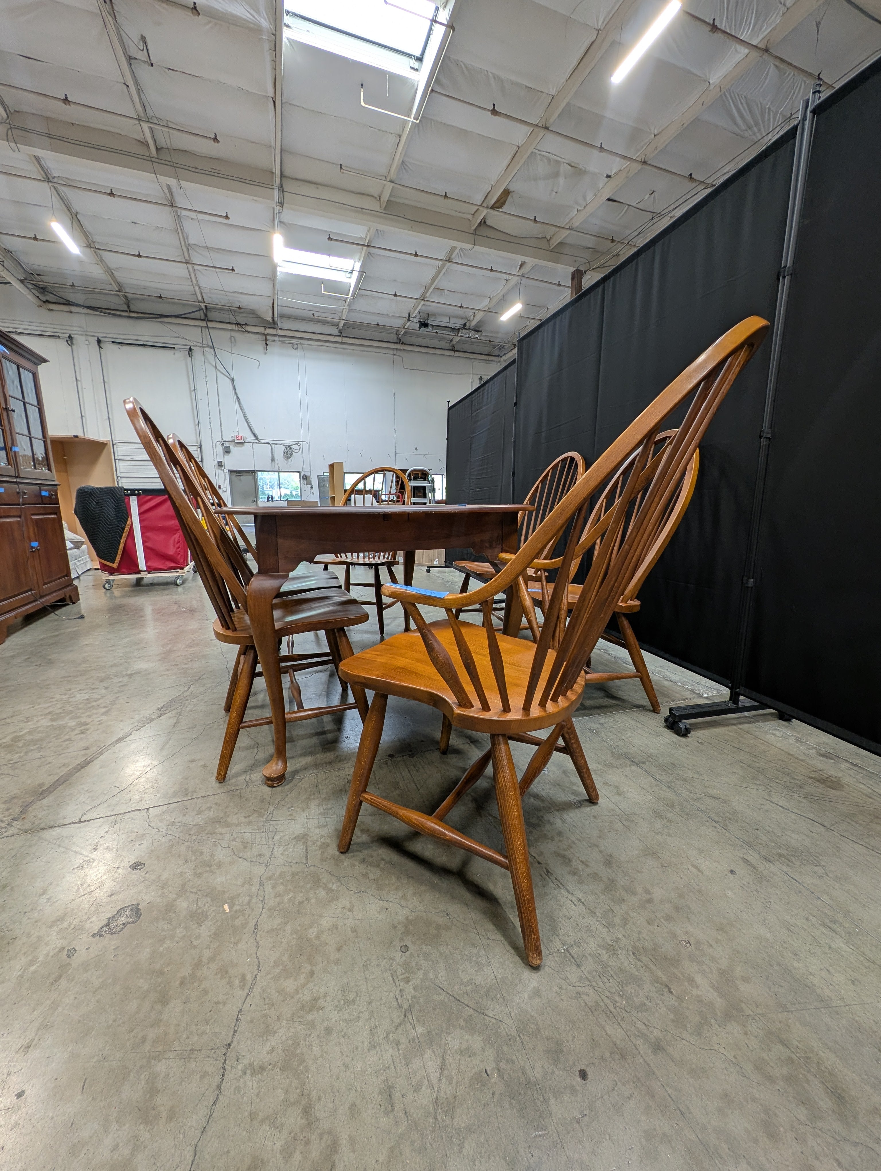 Traditional Wood Dining Table with Four Spindle Back Windsor Chairs