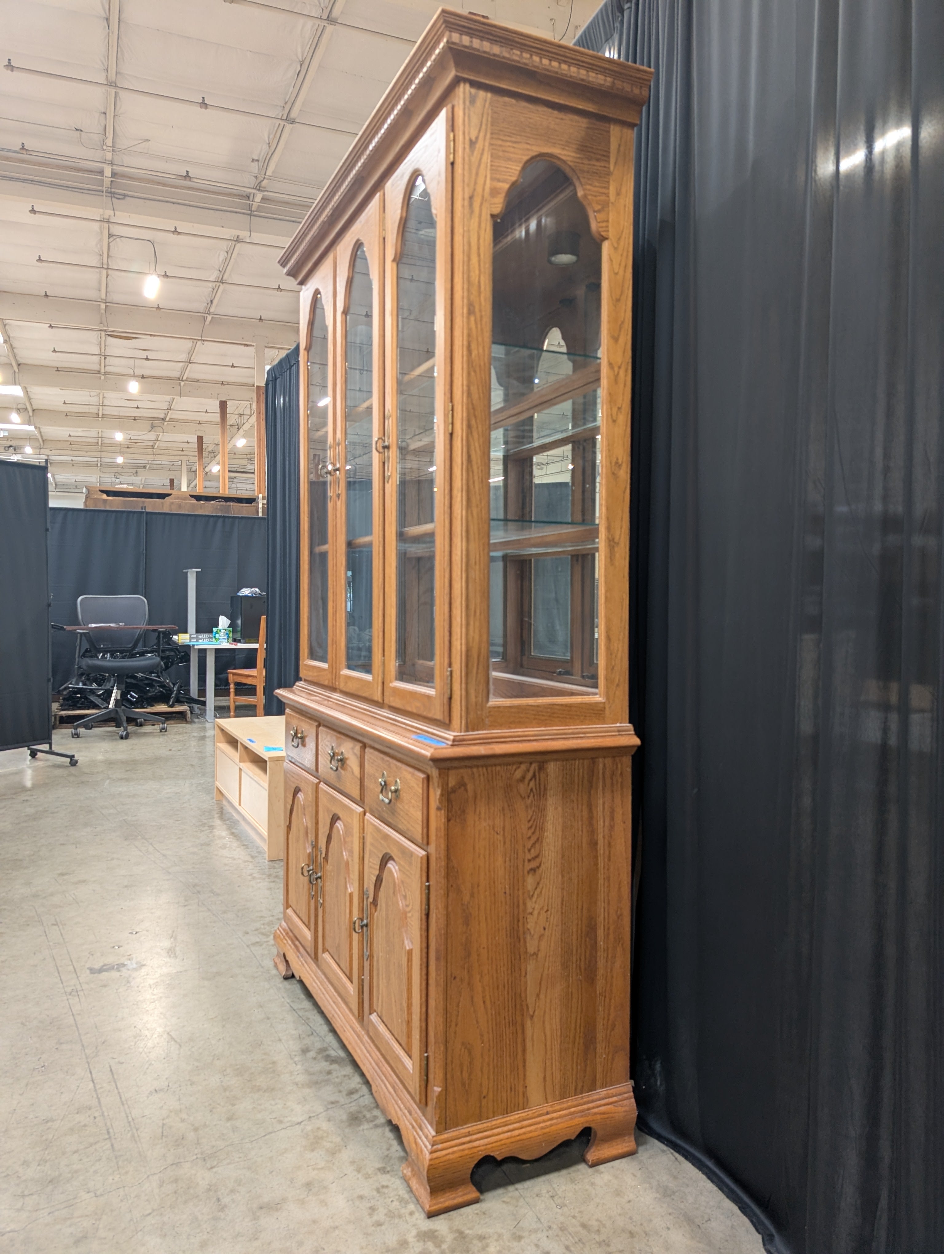 Traditional Three-Door China Cabinet in Oak