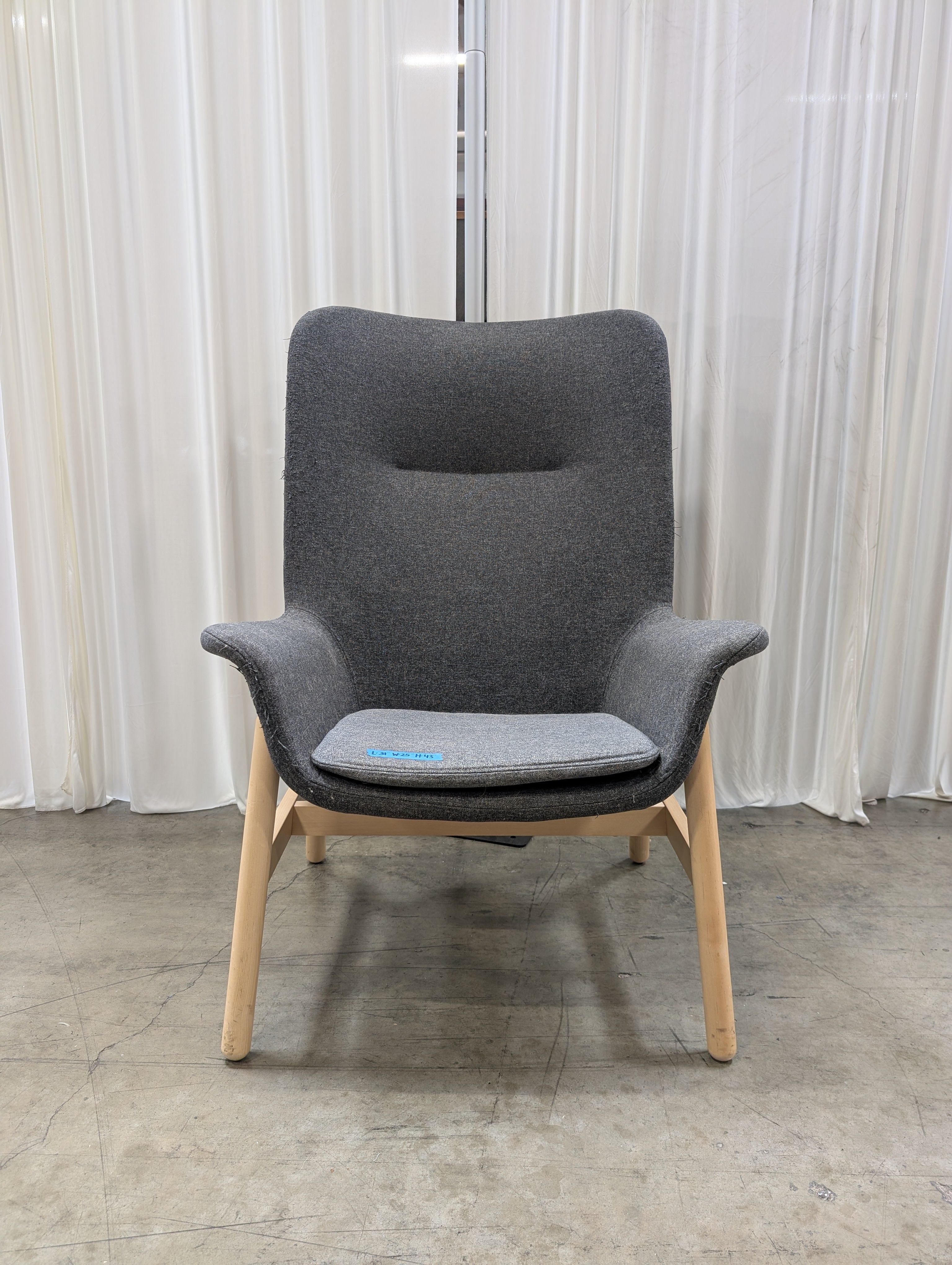 High-Back Charcoal Fabric Accent Chair with Wood Legs