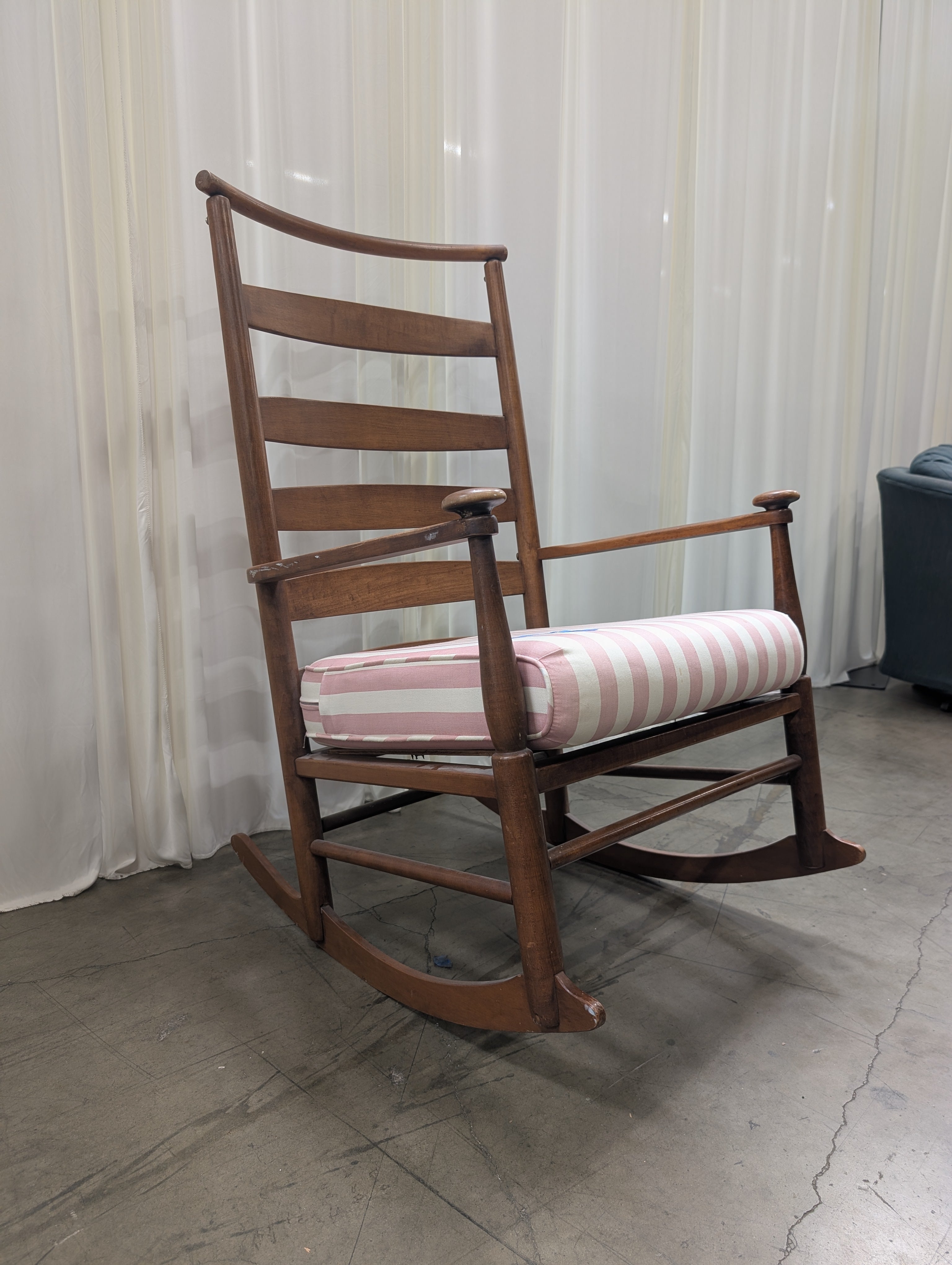 Ladderback Wood Rocking Chair with Striped Cushion