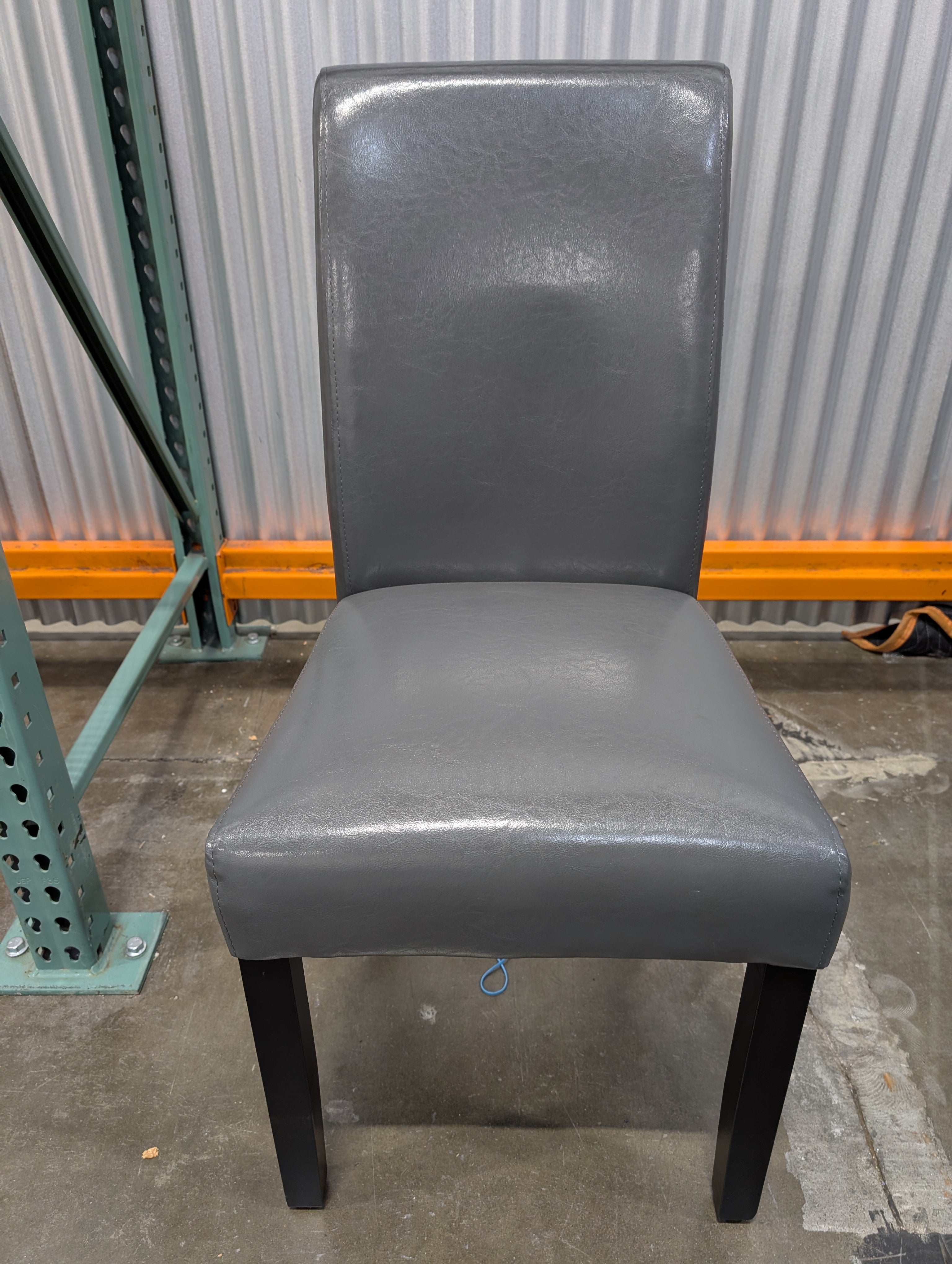 Set of Six Dark Grey Faux Leather Dining Chair with Wood Legs