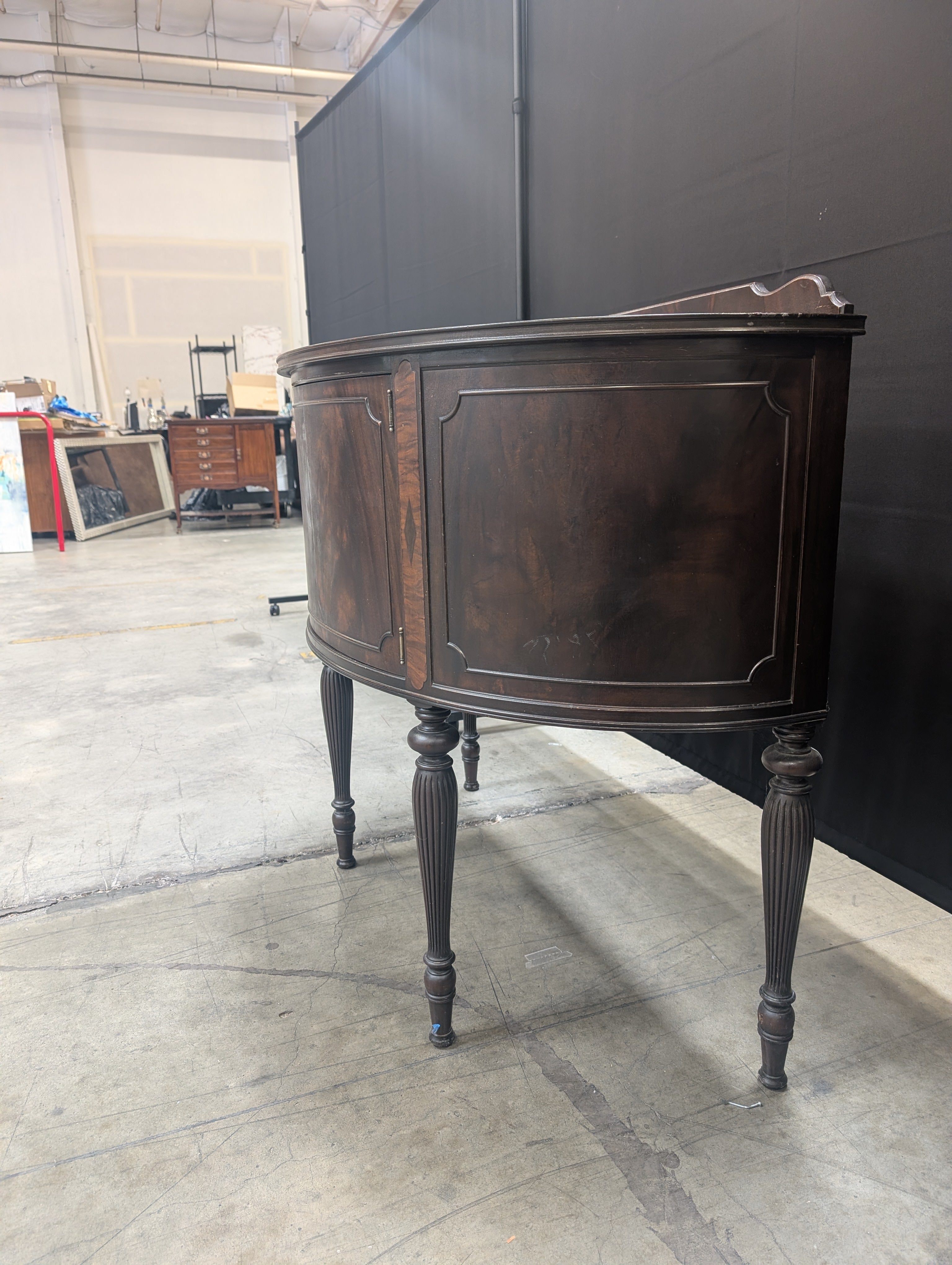 Vintage Dark Wood Demilune Console Cabinet