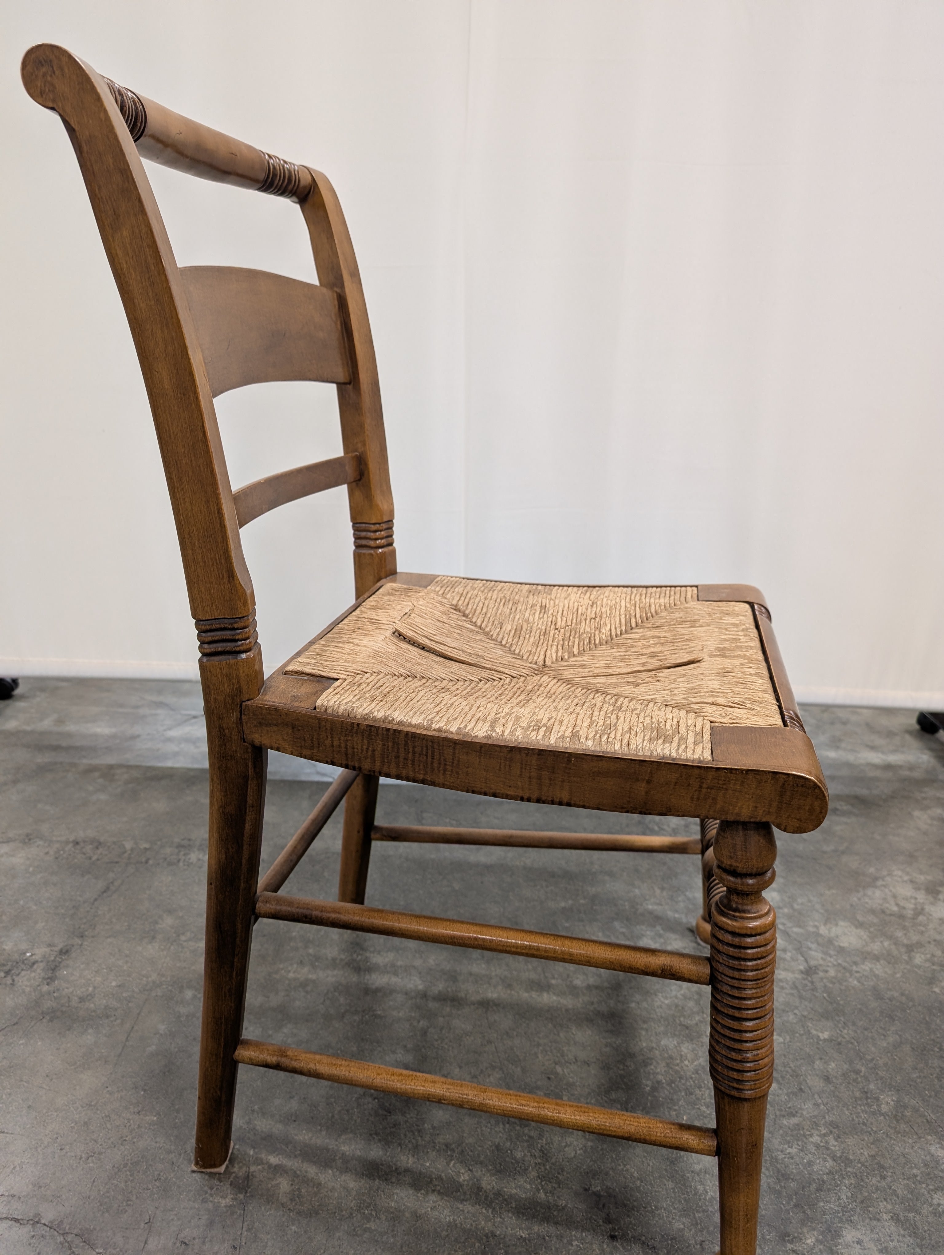 Vintage Wooden Spindle Back Chair with Woven Rush Seat