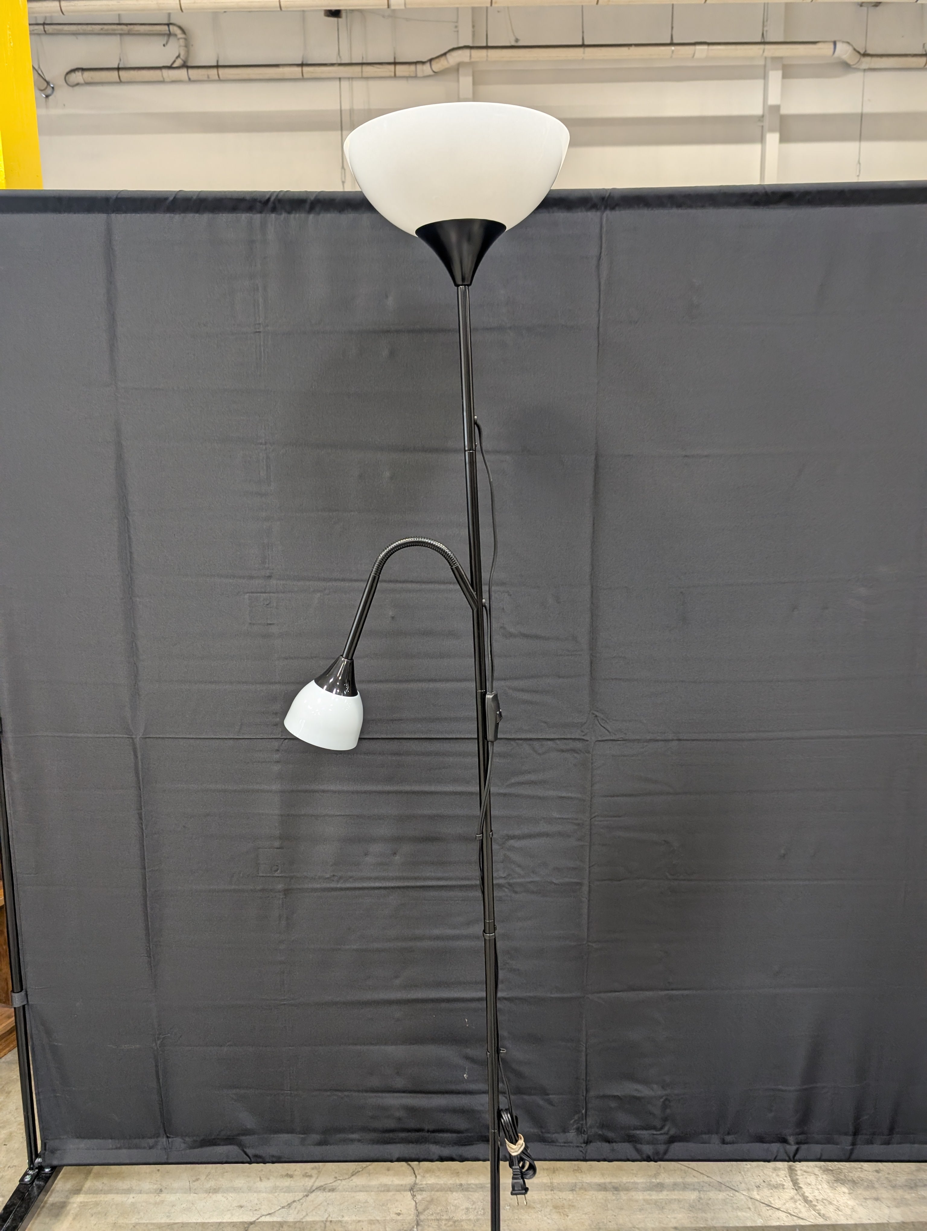 Modern Black & White Torchiere Floor Lamps with Adjustable Task Lights