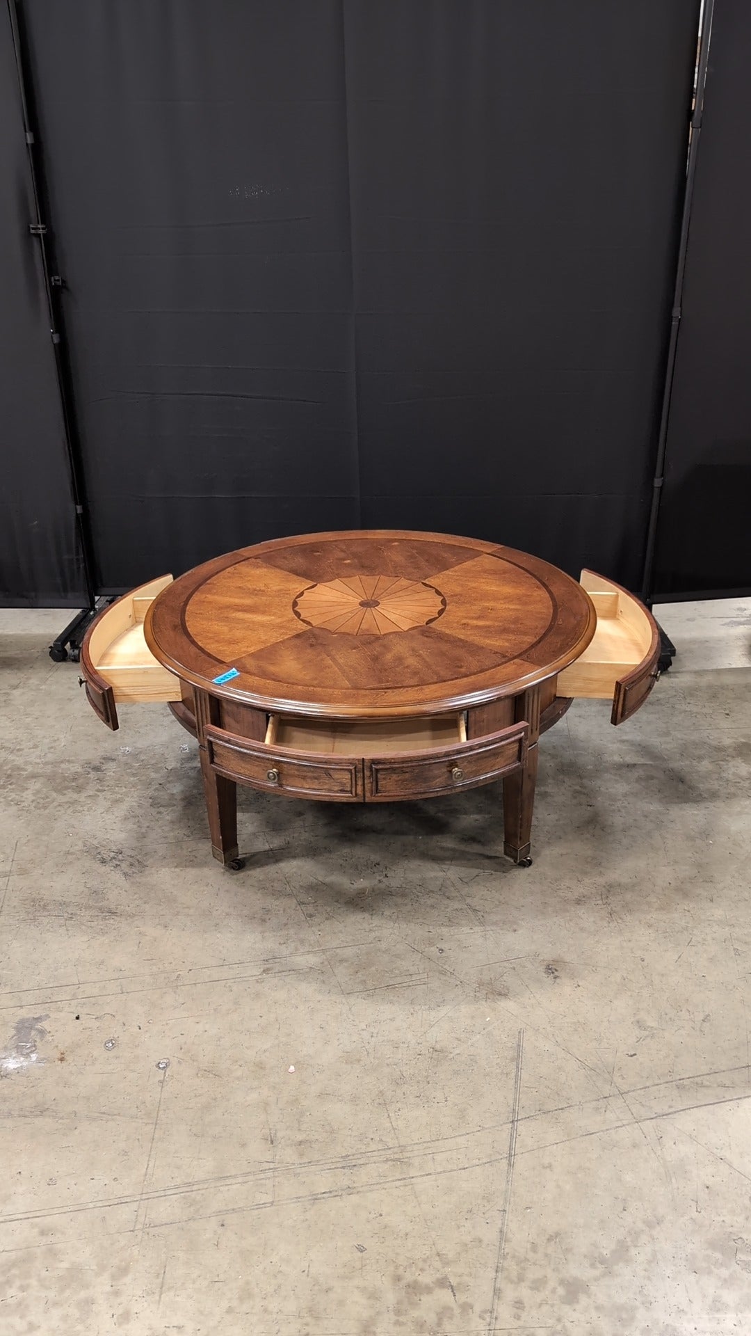 Classic Round Wood Coffee Table with Inlay Design