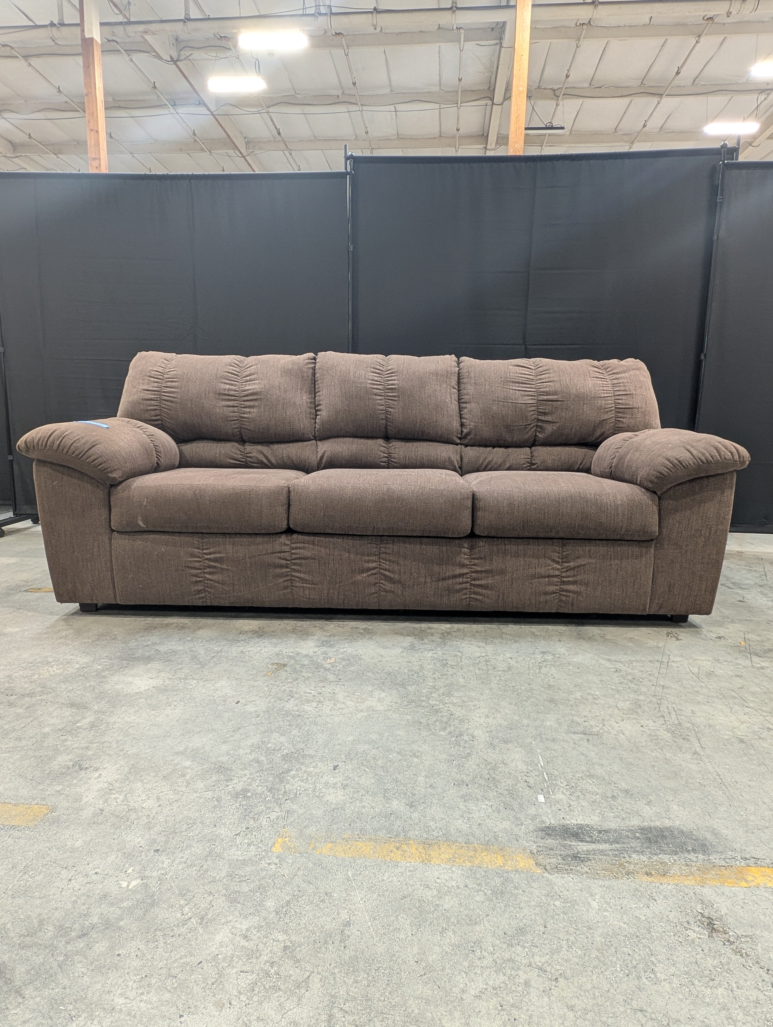 Brown Fabric Ashley Furniture Three-Seat Sofa