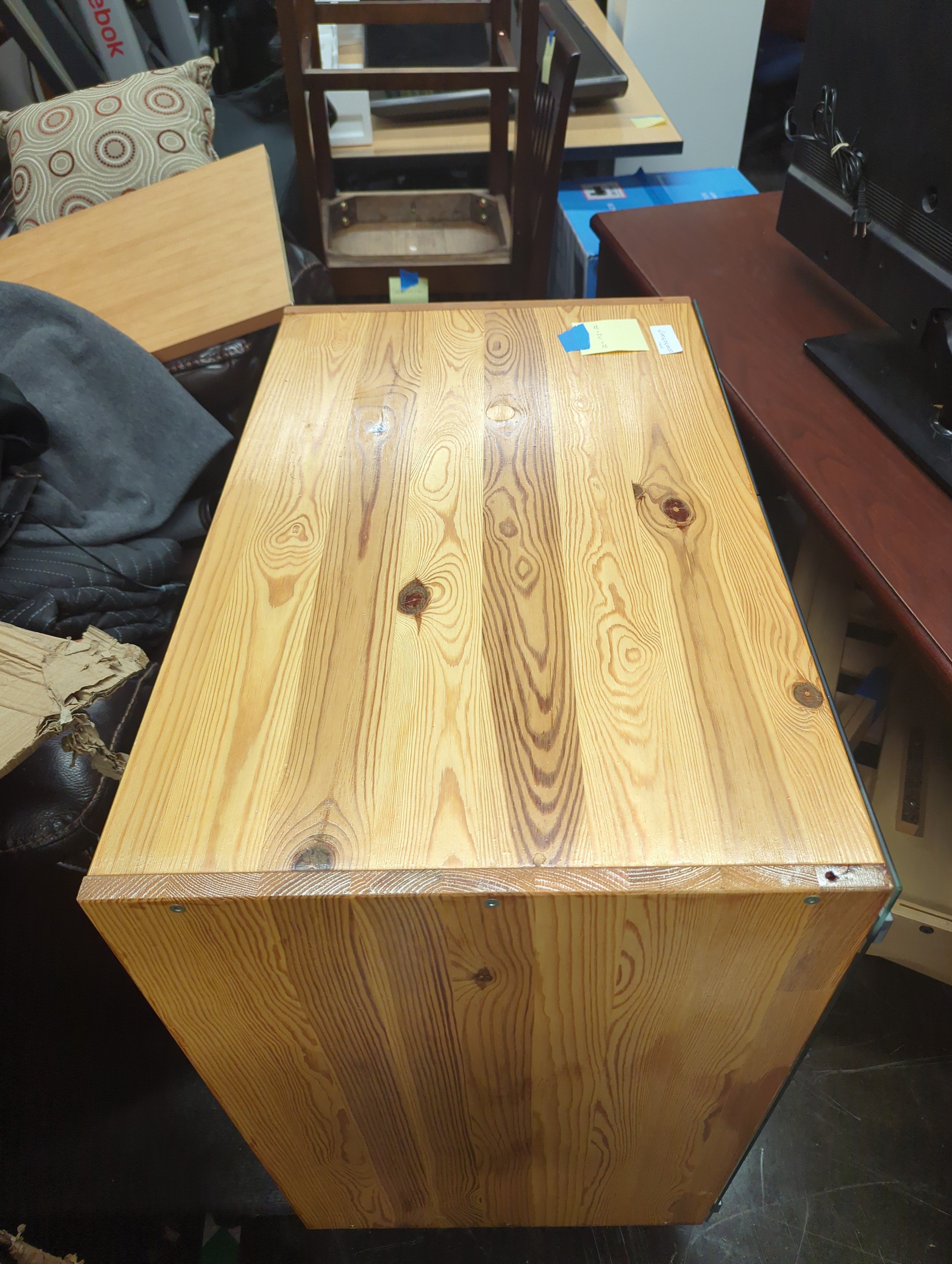 Rustic Pine Wood Display Cabinet with Glass Doors