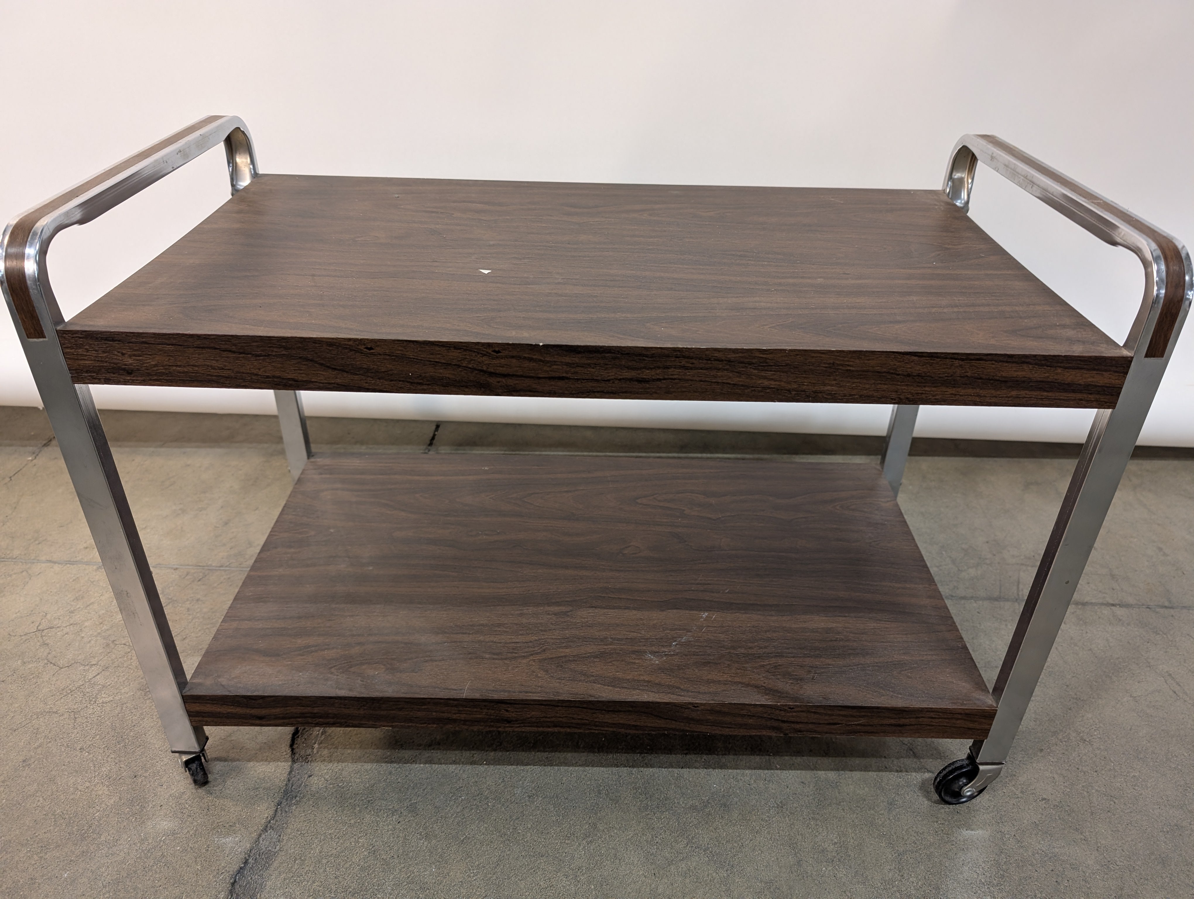 Vintage Mid-Century Style Two-Tier Serving Cart with Wood Grain Shelves